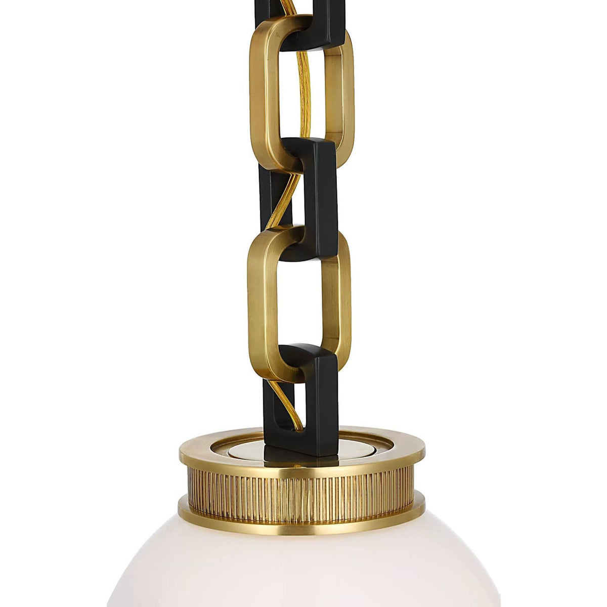Marie Flanigan Bellamy 1 Light Statement Chain 8" Globe Chandelier in Soft Brass and Bronze with White Glass W8"