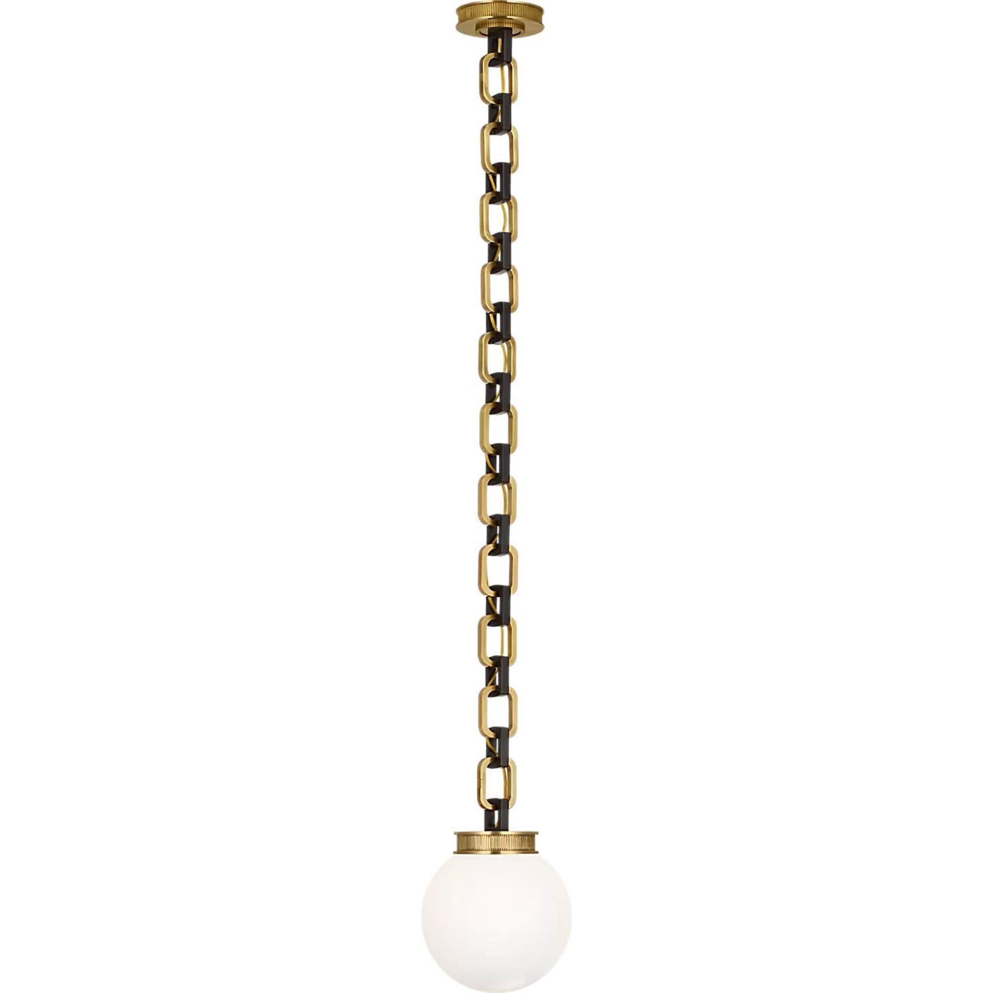 Marie Flanigan Bellamy 1 Light Statement Chain 8" Globe Chandelier in Soft Brass and Bronze with White Glass W8"