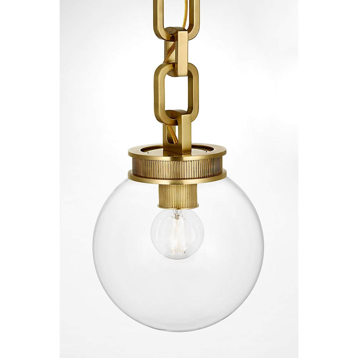 Marie Flanigan Bellamy 1 Light Statement Chain 8" Globe Chandelier in Soft Brass with Clear Glass W8"