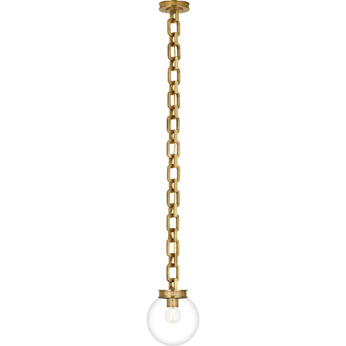 Marie Flanigan Bellamy 1 Light Statement Chain 8" Globe Chandelier in Soft Brass with Clear Glass W8"