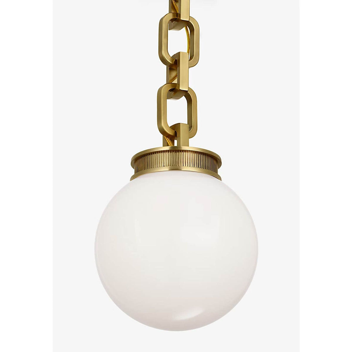 Marie Flanigan Bellamy 1 Light Statement Chain 8" Globe Chandelier in Soft Brass with White Glass W8"