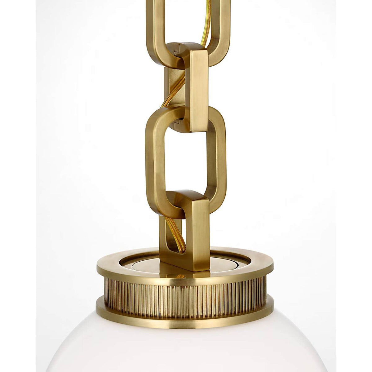Marie Flanigan Bellamy 1 Light Statement Chain 8" Globe Chandelier in Soft Brass with White Glass W8"