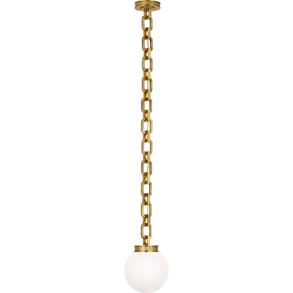 Marie Flanigan Bellamy 1 Light Statement Chain 8" Globe Chandelier in Soft Brass with White Glass W8"