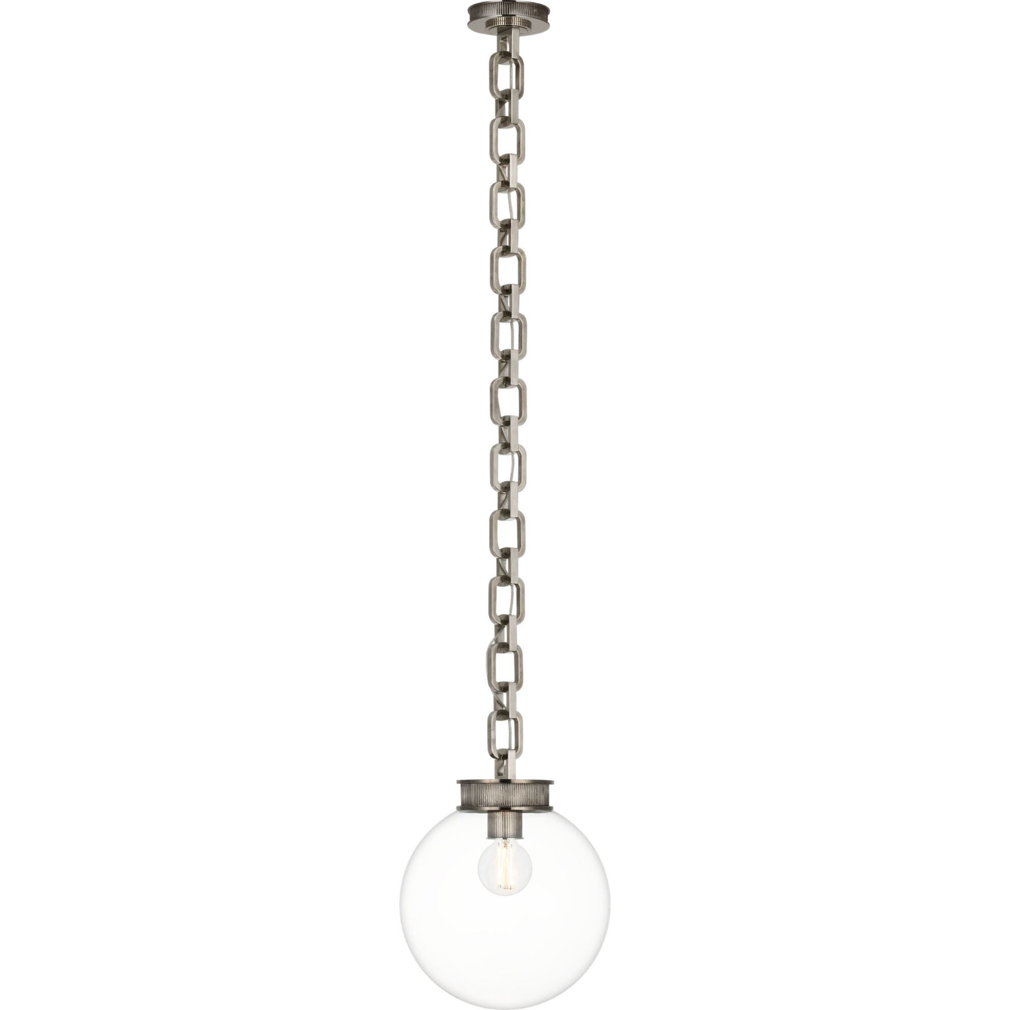 Marie Flanigan Bellamy 1 Light Statement Chain 12" Globe Chandelier in Pewter with Clear Glass W12"