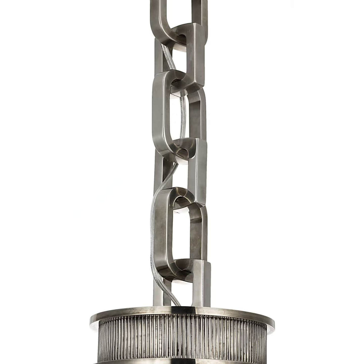 Marie Flanigan Bellamy 1 Light Statement Chain 12" Globe Chandelier in Pewter with White Glass W12"