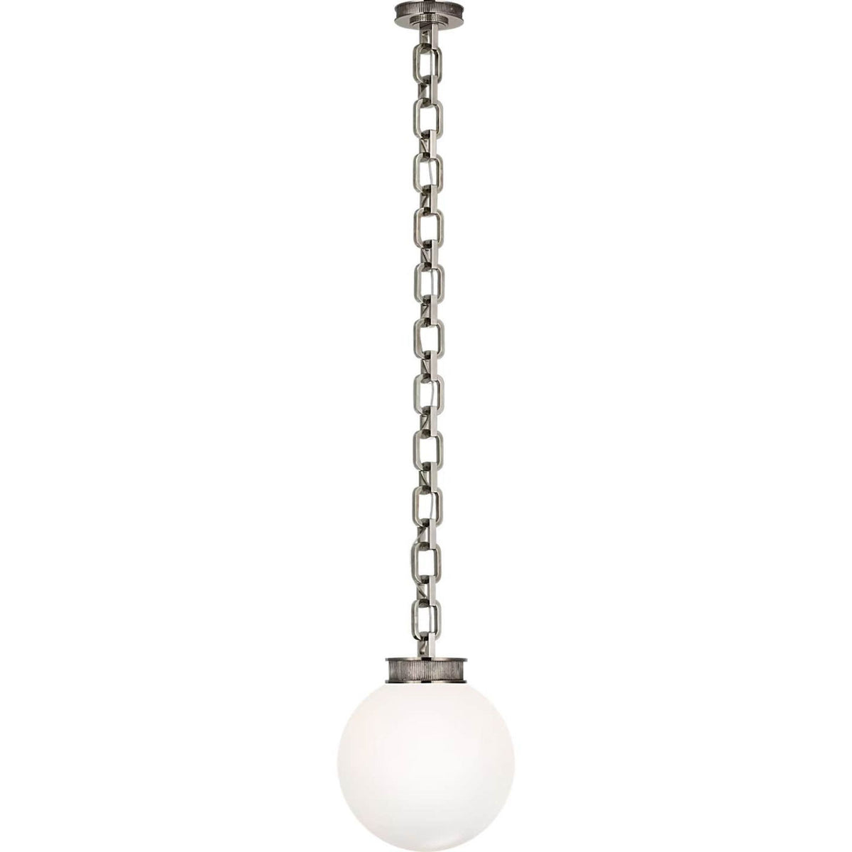 Marie Flanigan Bellamy 1 Light Statement Chain 12" Globe Chandelier in Pewter with White Glass W12"