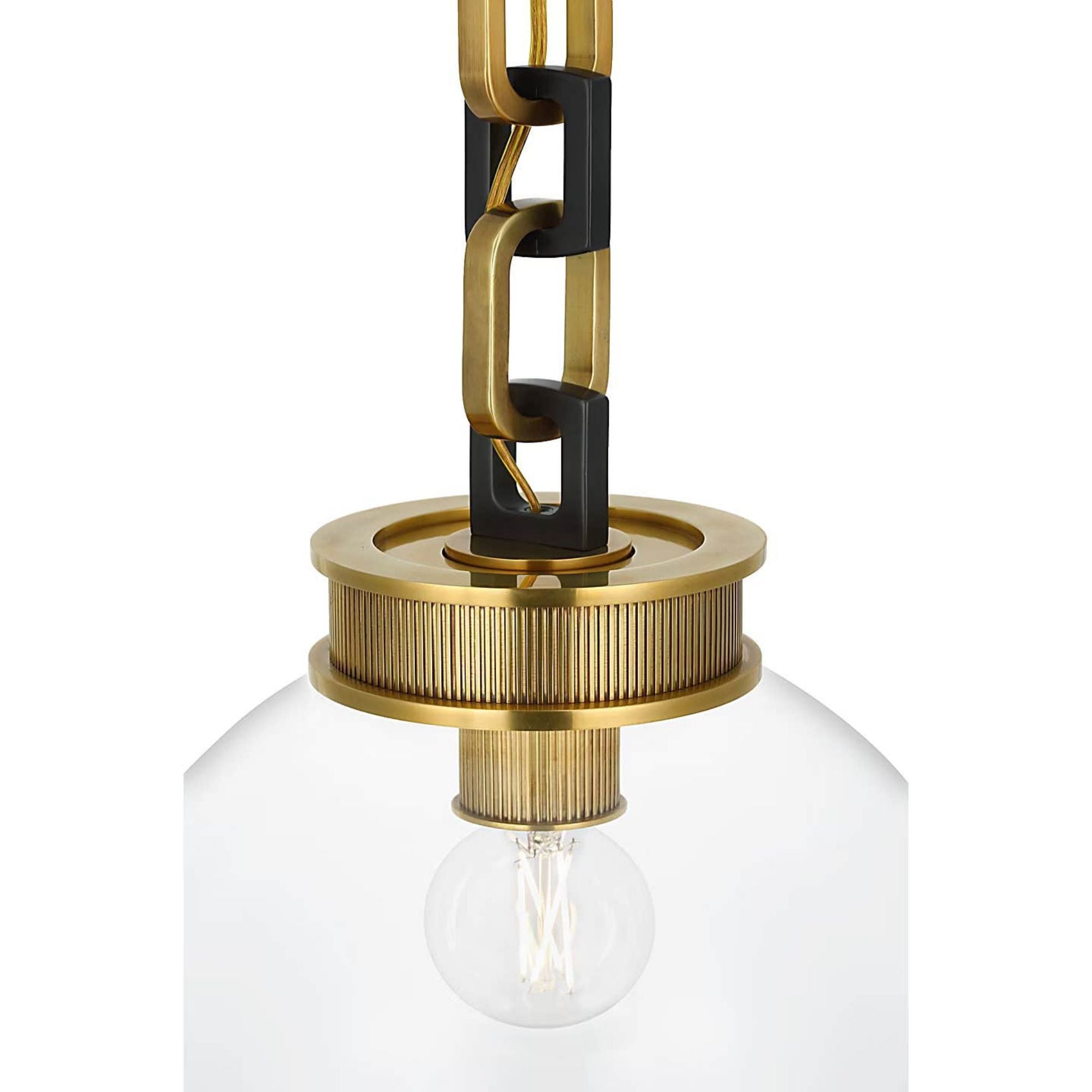 Marie Flanigan Bellamy 1 Light Statement Chain 12" Globe Chandelier in Soft Brass and Bronze with Clear Glass W12"