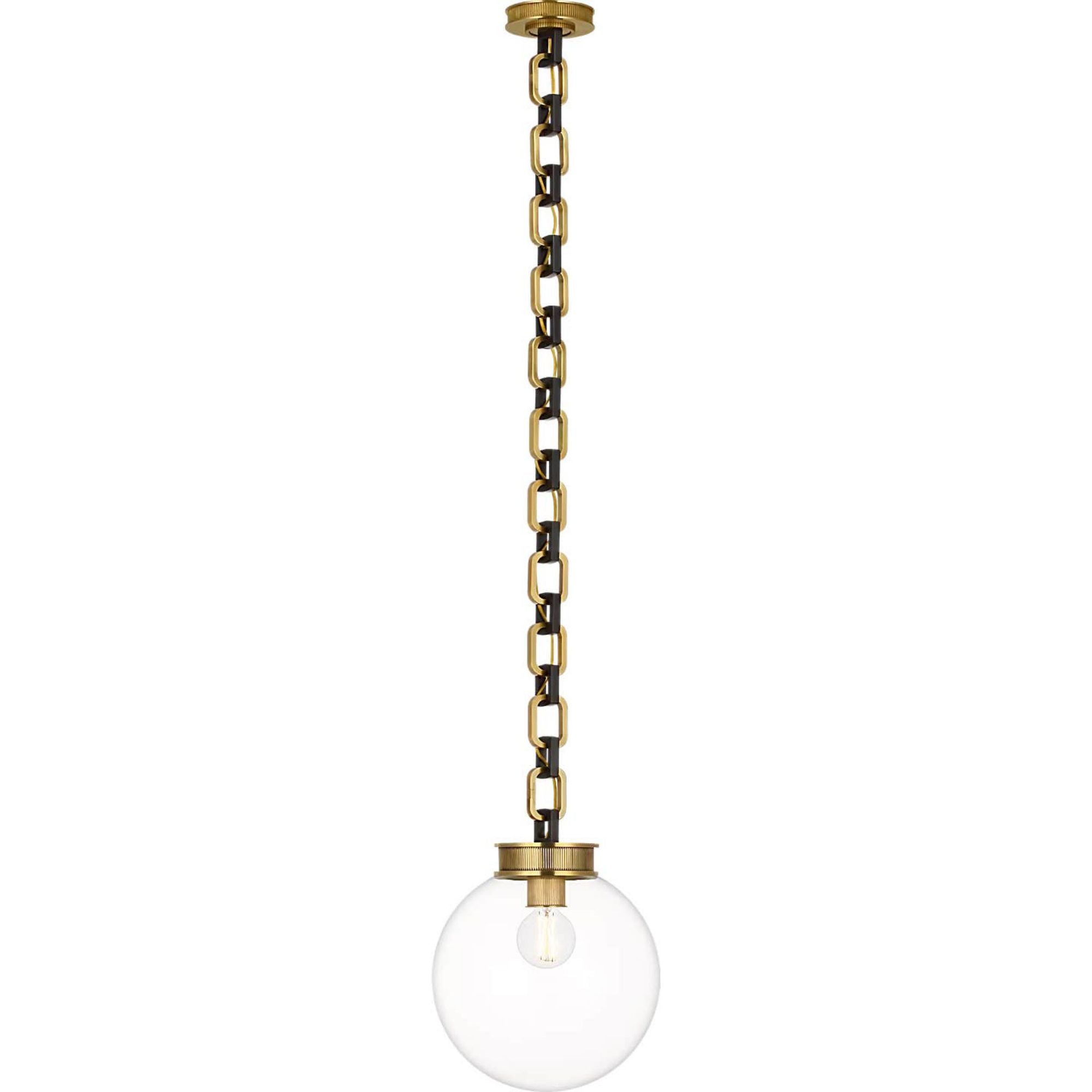 Marie Flanigan Bellamy 1 Light Statement Chain 12" Globe Chandelier in Soft Brass and Bronze with Clear Glass W12"