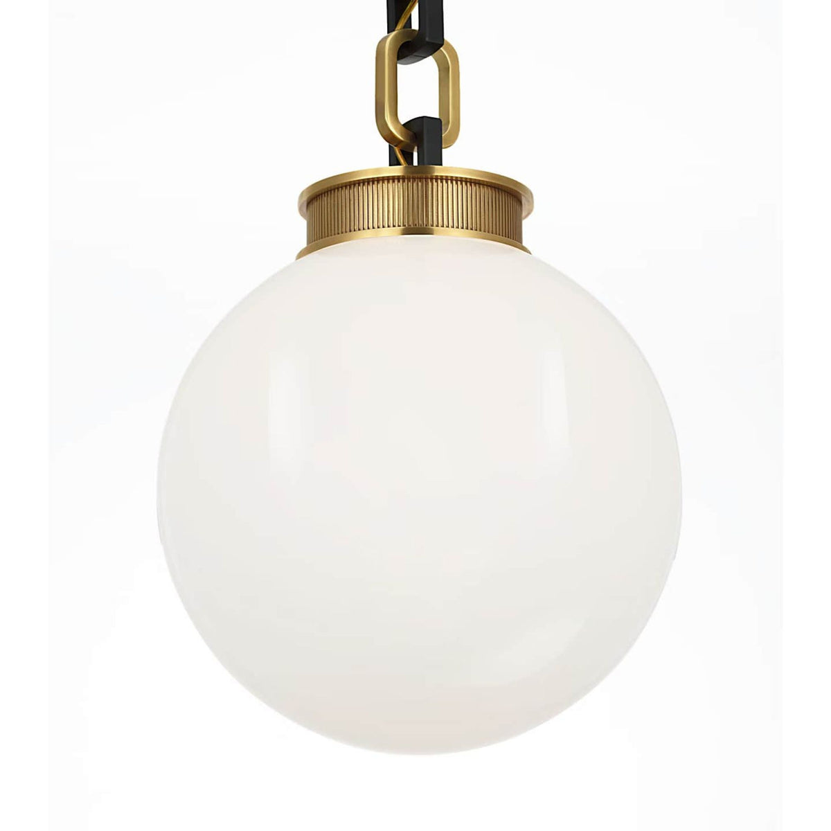 Marie Flanigan Bellamy 1 Light Statement Chain 12" Globe Chandelier in Soft Brass and Bronze with White Glass W12"