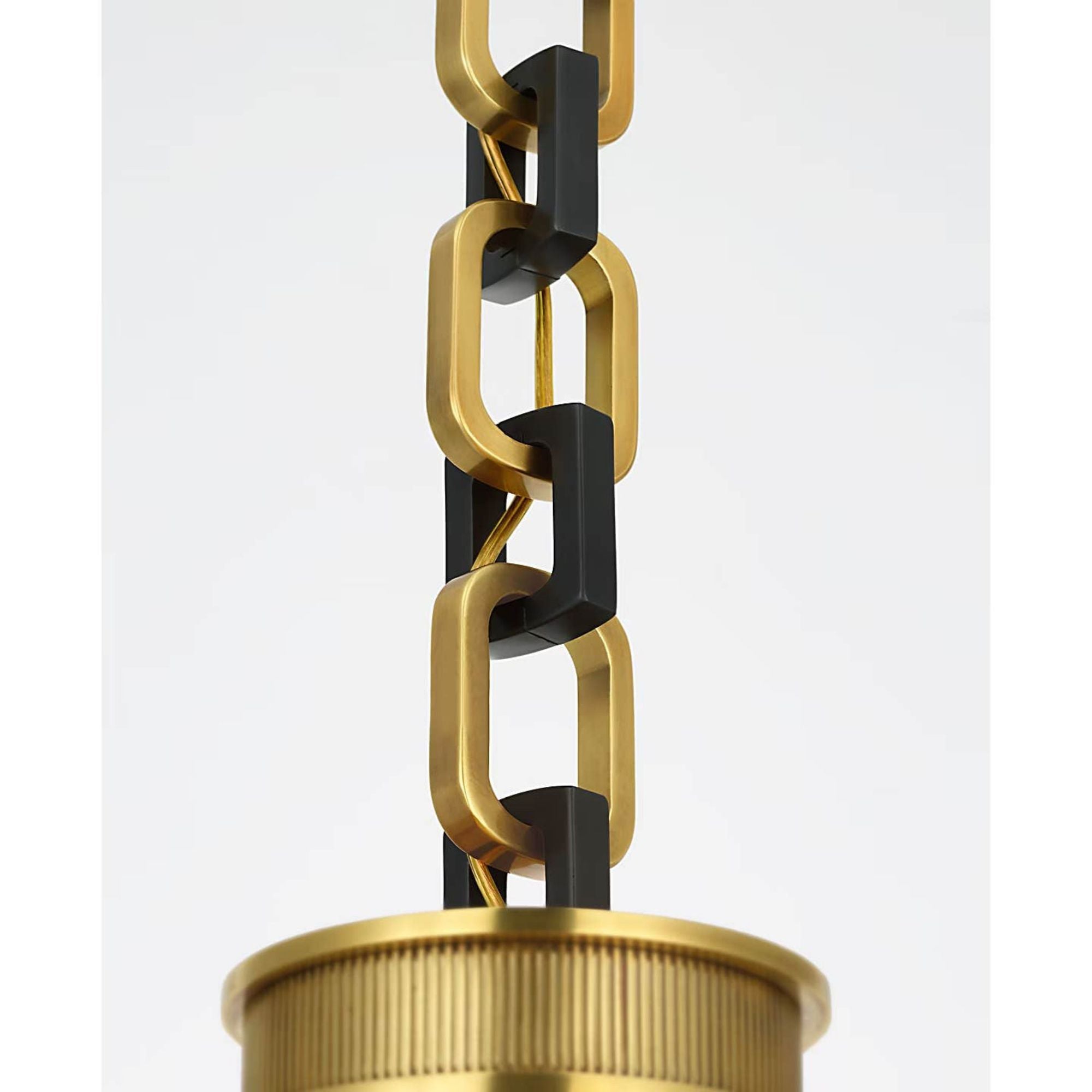 Marie Flanigan Bellamy 1 Light Statement Chain 12" Globe Chandelier in Soft Brass and Bronze with White Glass W12"