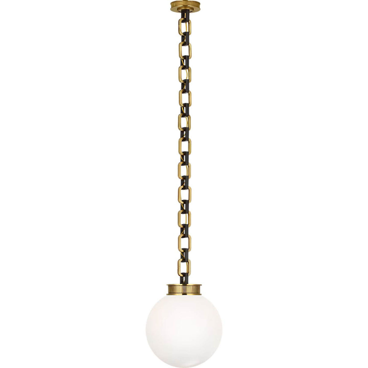 Marie Flanigan Bellamy 1 Light Statement Chain 12" Globe Chandelier in Soft Brass and Bronze with White Glass W12"