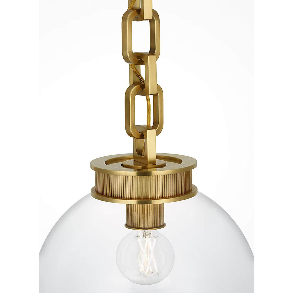 Marie Flanigan Bellamy 1 Light Statement Chain 12" Globe Chandelier in Soft Brass with Clear Glass W12"