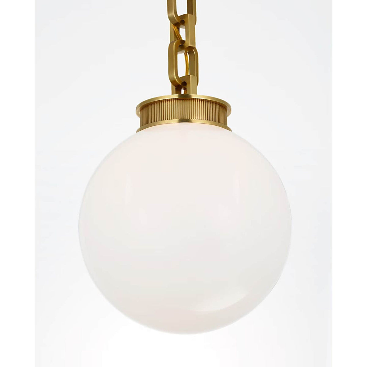 Marie Flanigan Bellamy 1 Light Statement Chain 12" Globe Chandelier in Soft Brass with White Glass W12"