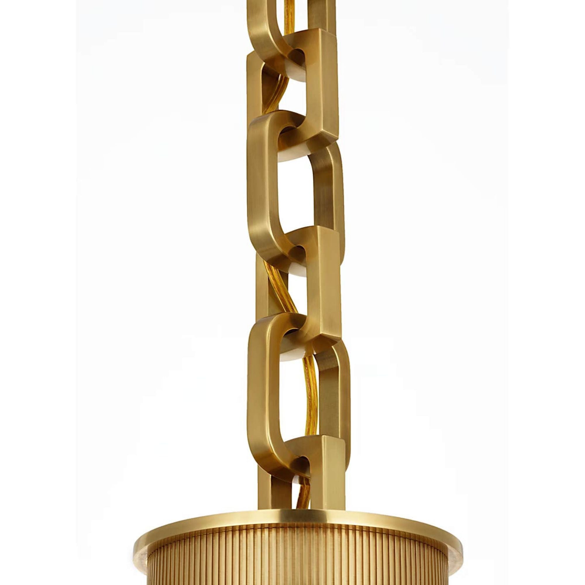 Marie Flanigan Bellamy 1 Light Statement Chain 12" Globe Chandelier in Soft Brass with White Glass W12"