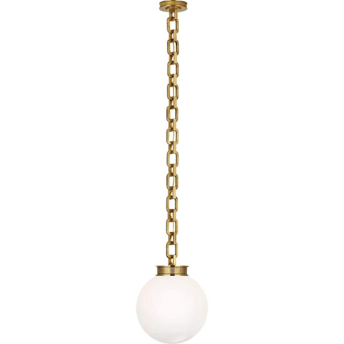 Marie Flanigan Bellamy 1 Light Statement Chain 12" Globe Chandelier in Soft Brass with White Glass W12"