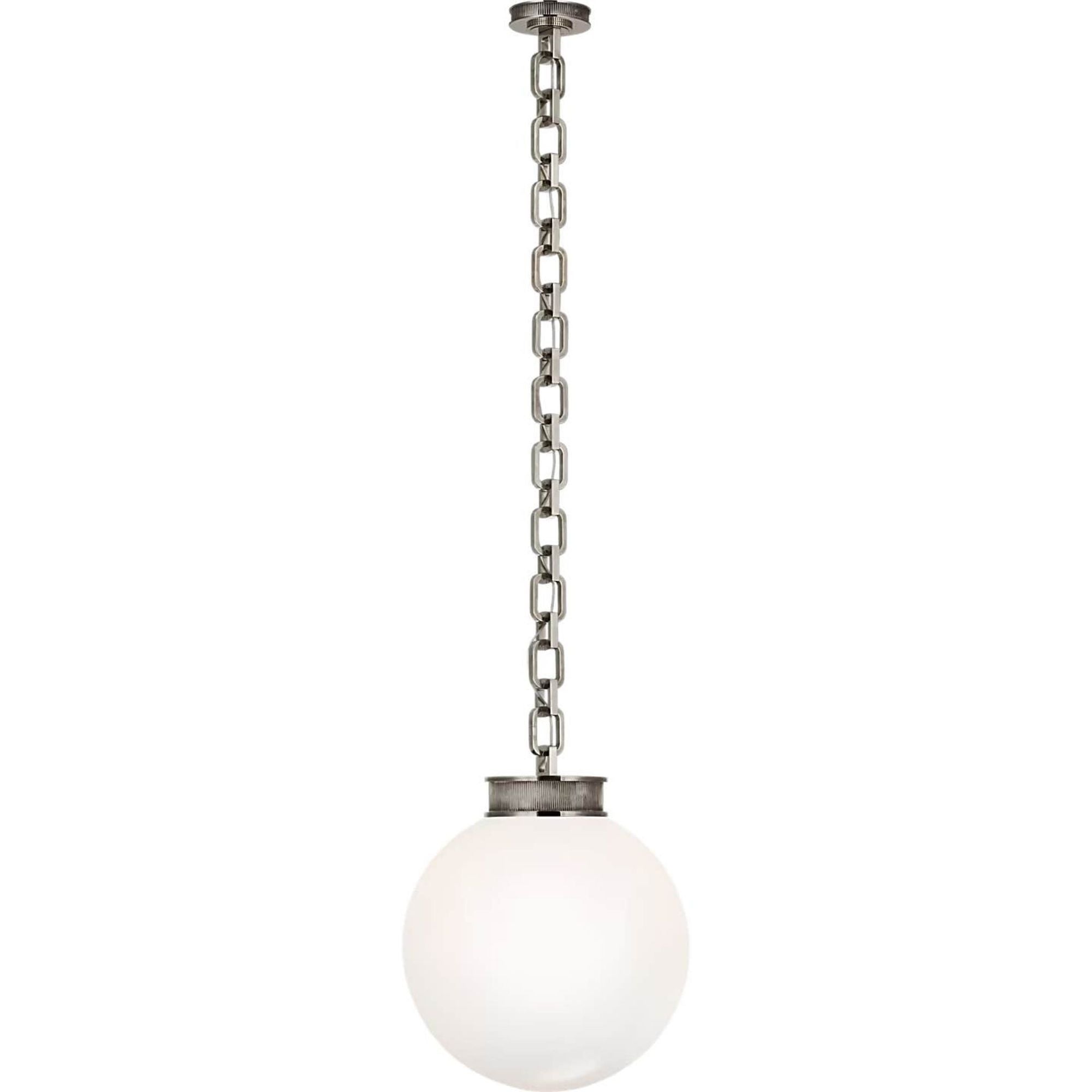 Marie Flanigan Bellamy 1 Light Statement Chain 16" Globe Chandelier in Pewter with White Glass W16"