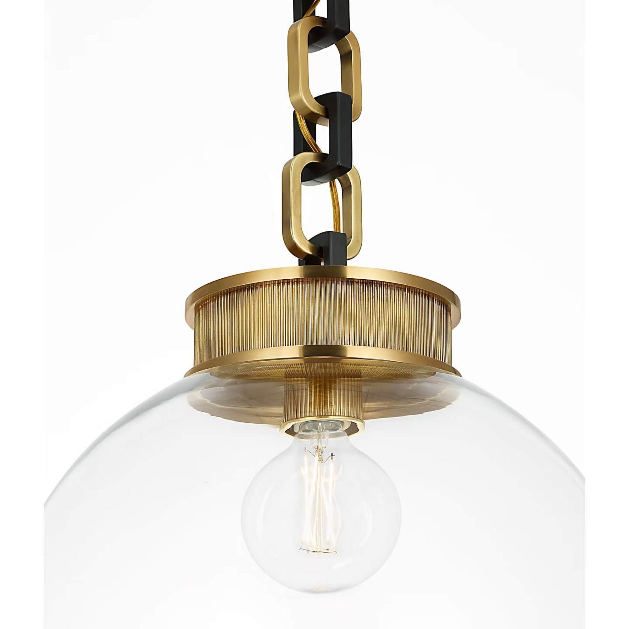 Marie Flanigan Bellamy 1 Light Statement Chain 16" Globe Chandelier in Soft Brass and Bronze with Clear Glass W16"