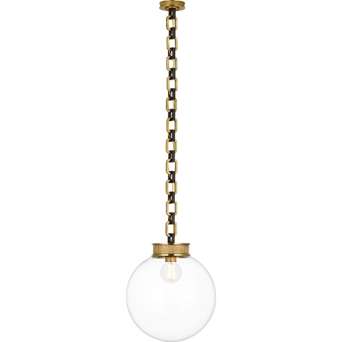 Marie Flanigan Bellamy 1 Light Statement Chain 16" Globe Chandelier in Soft Brass and Bronze with Clear Glass W16"