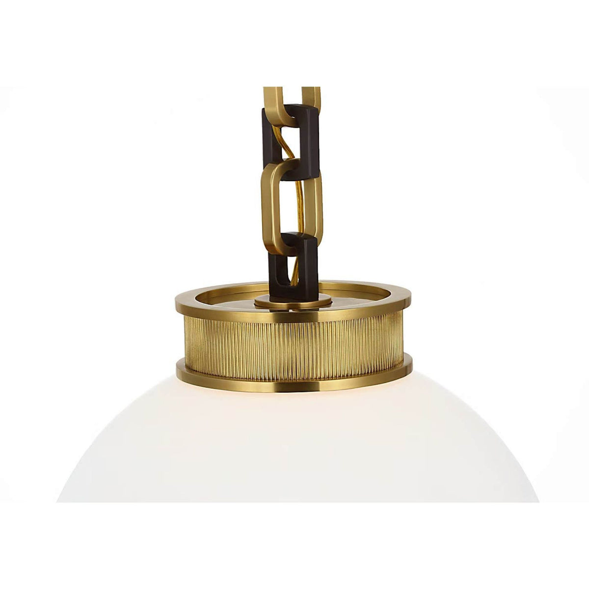 Marie Flanigan Bellamy 1 Light Statement Chain 16" Globe Chandelier in Soft Brass and Bronze with White Glass W16"