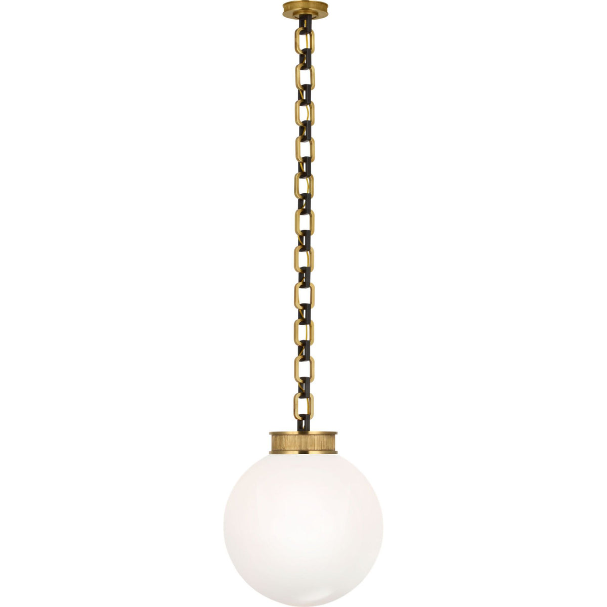 Marie Flanigan Bellamy 1 Light Statement Chain 16" Globe Chandelier in Soft Brass and Bronze with White Glass W16"
