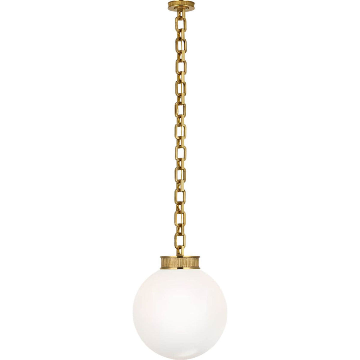Marie Flanigan Bellamy 1 Light Statement Chain 16" Globe Chandelier in Soft Brass with White Glass W16"