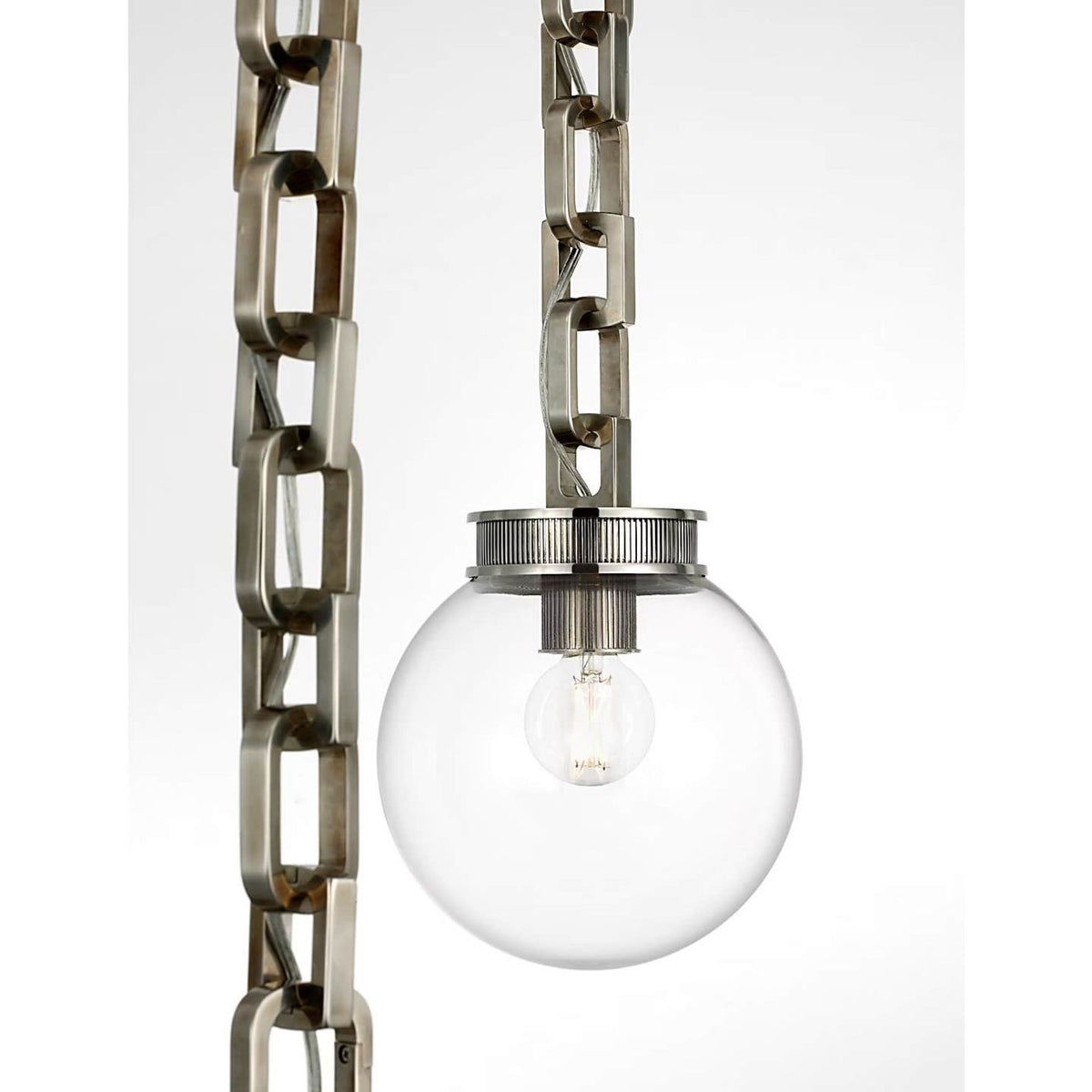 Marie Flanigan Bellamy 2 Light Statement Chain 8" Globe Chandelier in Pewter with Clear Glass W33"