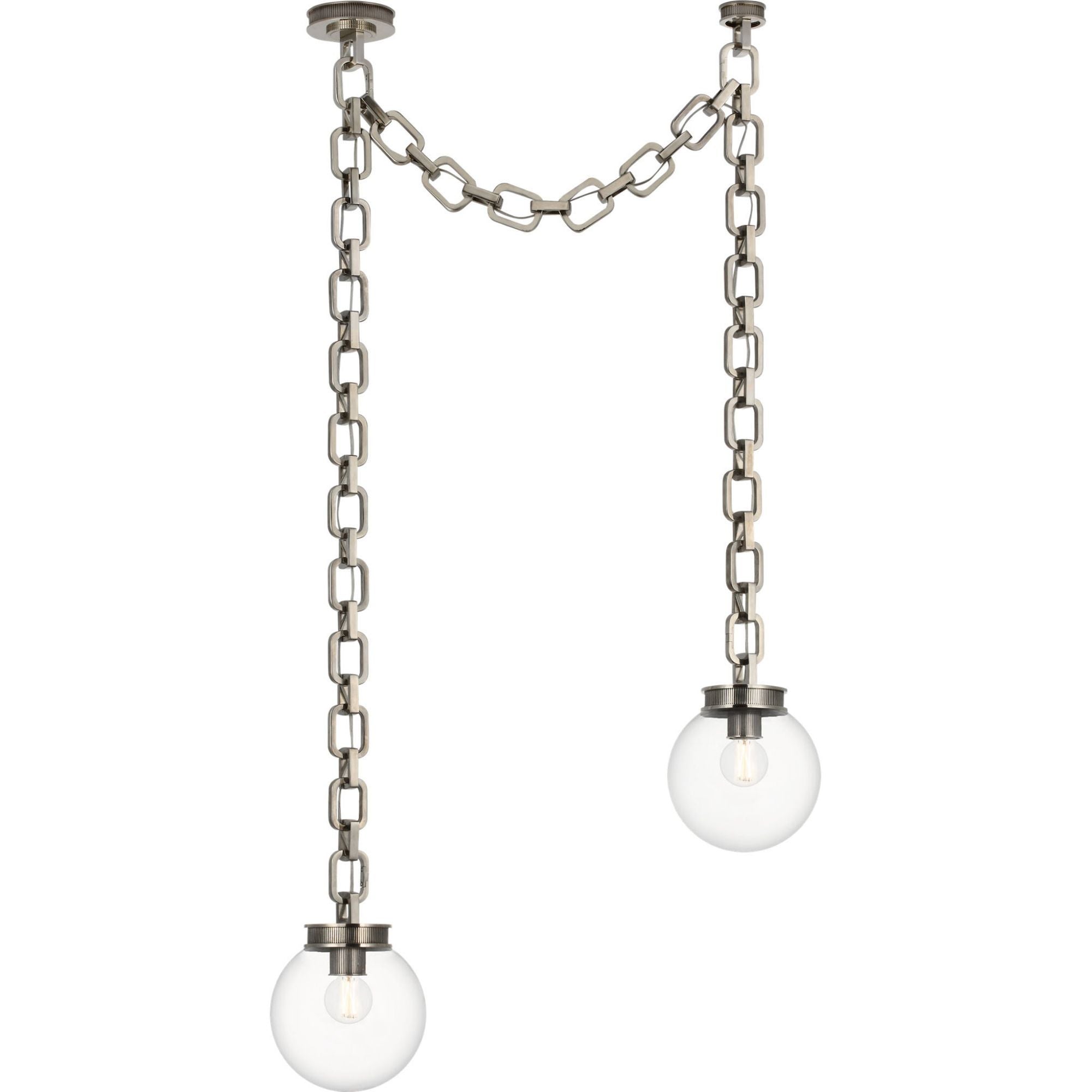 Marie Flanigan Bellamy 2 Light Statement Chain 8" Globe Chandelier in Pewter with Clear Glass W33"