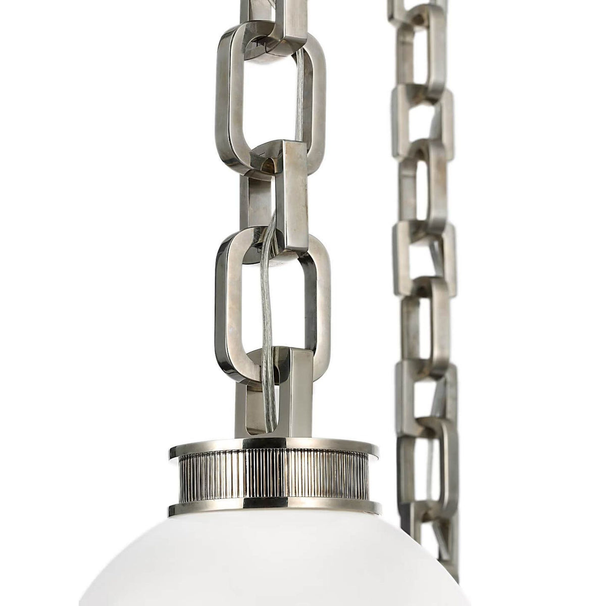 Marie Flanigan Bellamy 2 Light Statement Chain 8" Globe Chandelier in Pewter with White Glass W33"