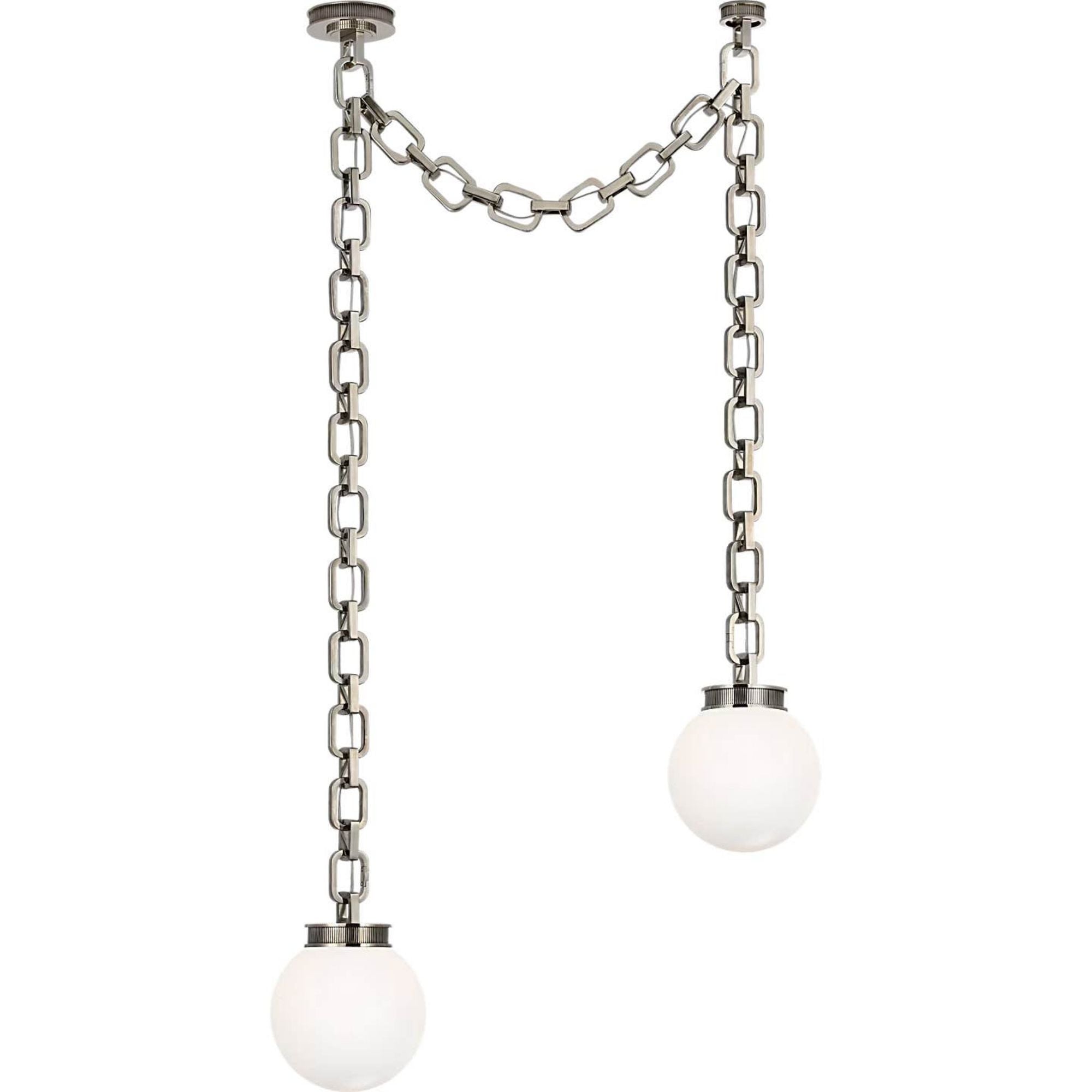 Marie Flanigan Bellamy 2 Light Statement Chain 8" Globe Chandelier in Pewter with White Glass W33"