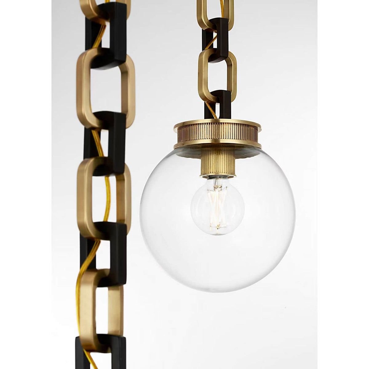 Marie Flanigan Bellamy 2 Light Statement Chain 8" Globe Chandelier in Soft Brass and Bronze with Clear Glass W33"