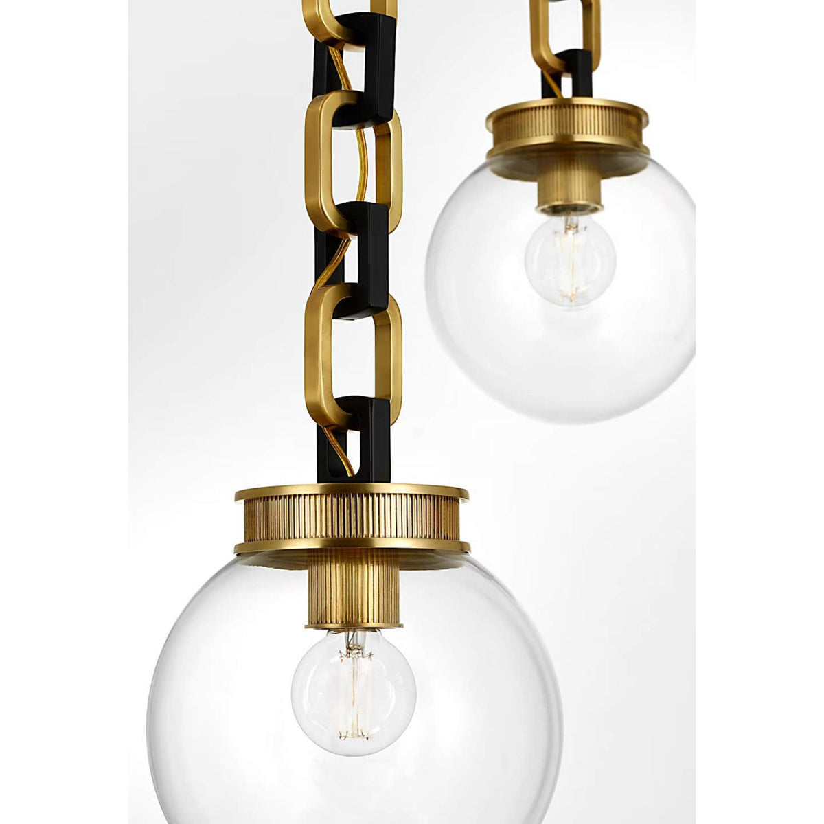 Marie Flanigan Bellamy 2 Light Statement Chain 8" Globe Chandelier in Soft Brass and Bronze with Clear Glass W33"