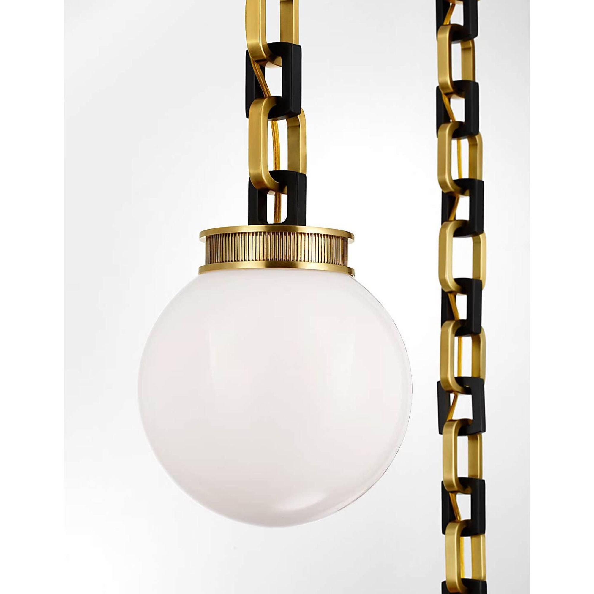 Marie Flanigan Bellamy 2 Light Statement Chain 8" Globe Chandelier in Soft Brass and Bronze with White Glass W33"