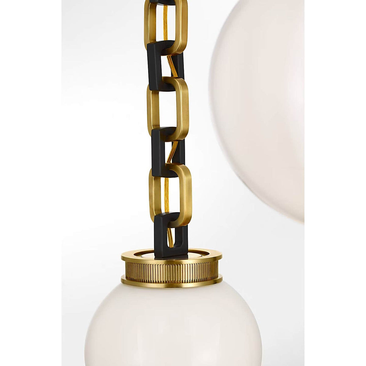 Marie Flanigan Bellamy 2 Light Statement Chain 8" Globe Chandelier in Soft Brass and Bronze with White Glass W33"
