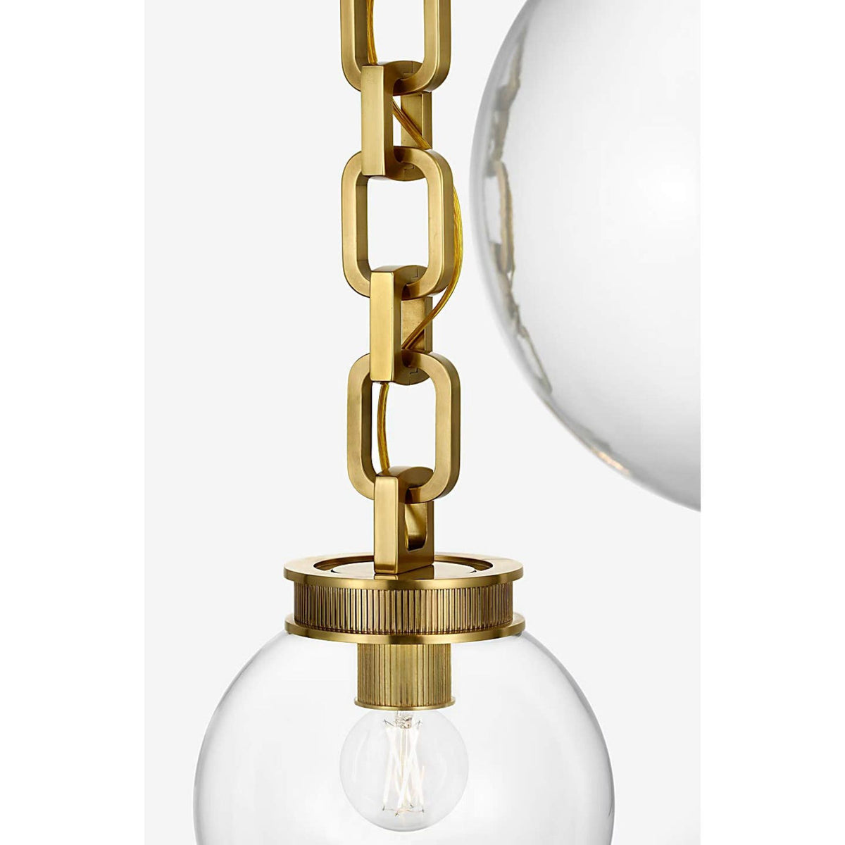 Marie Flanigan Bellamy 2 Light Statement Chain 8" Globe Chandelier in Soft Brass with Clear Glass W33"