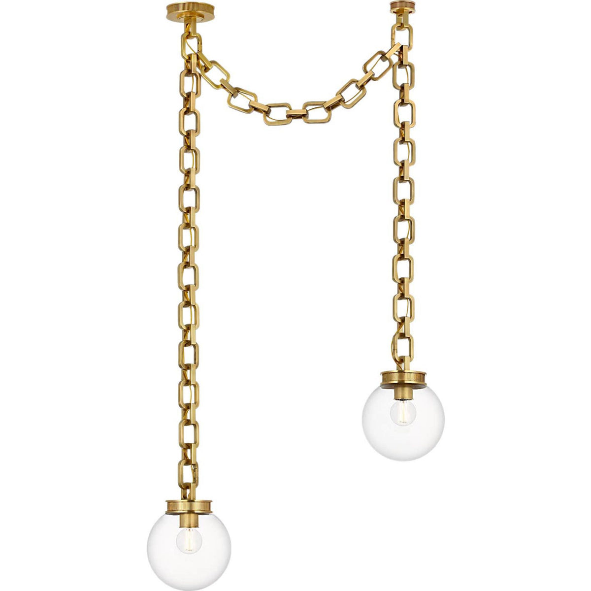Marie Flanigan Bellamy 2 Light Statement Chain 8" Globe Chandelier in Soft Brass with Clear Glass W33"