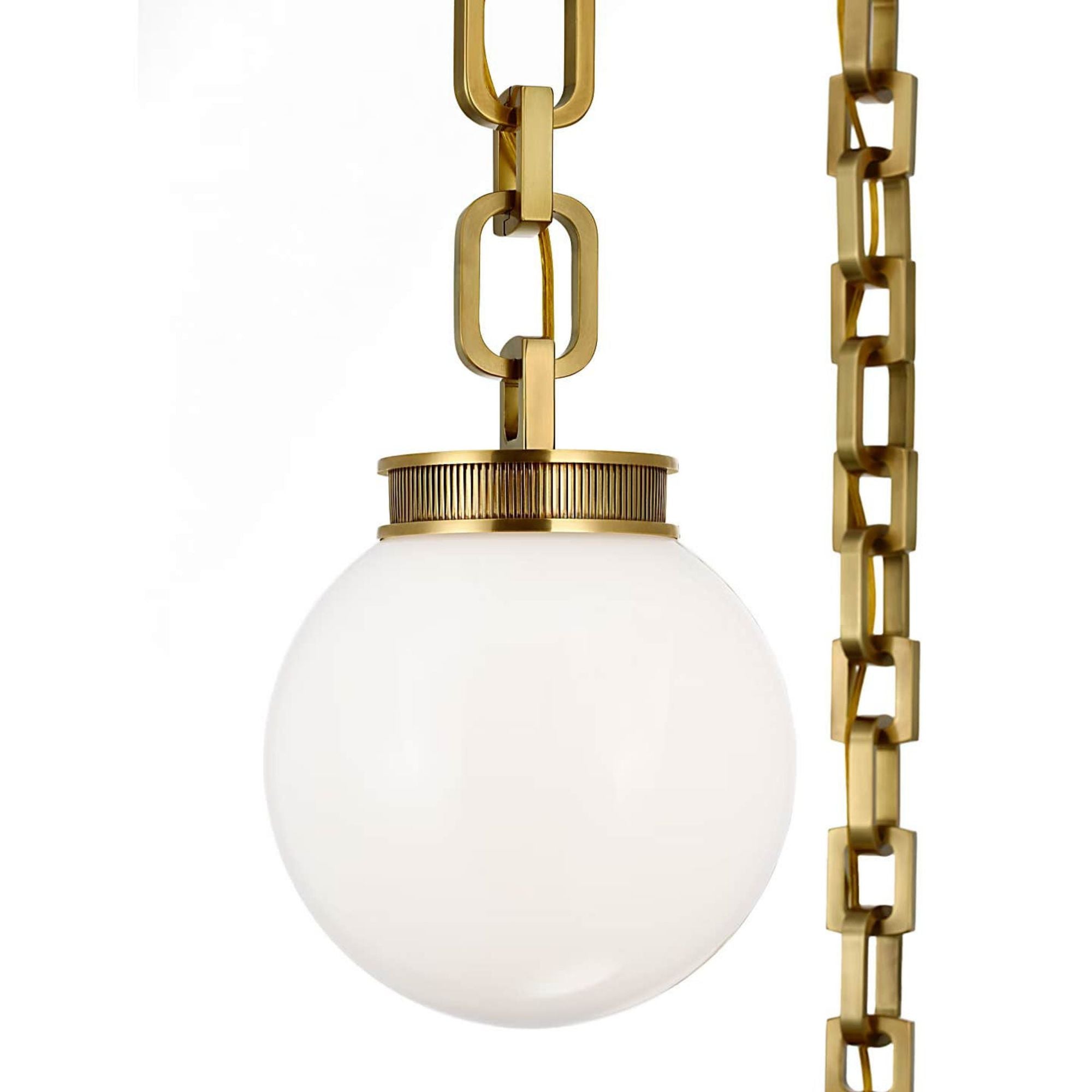 Marie Flanigan Bellamy 2 Light Statement Chain 8" Globe Chandelier in Soft Brass with White Glass W33"