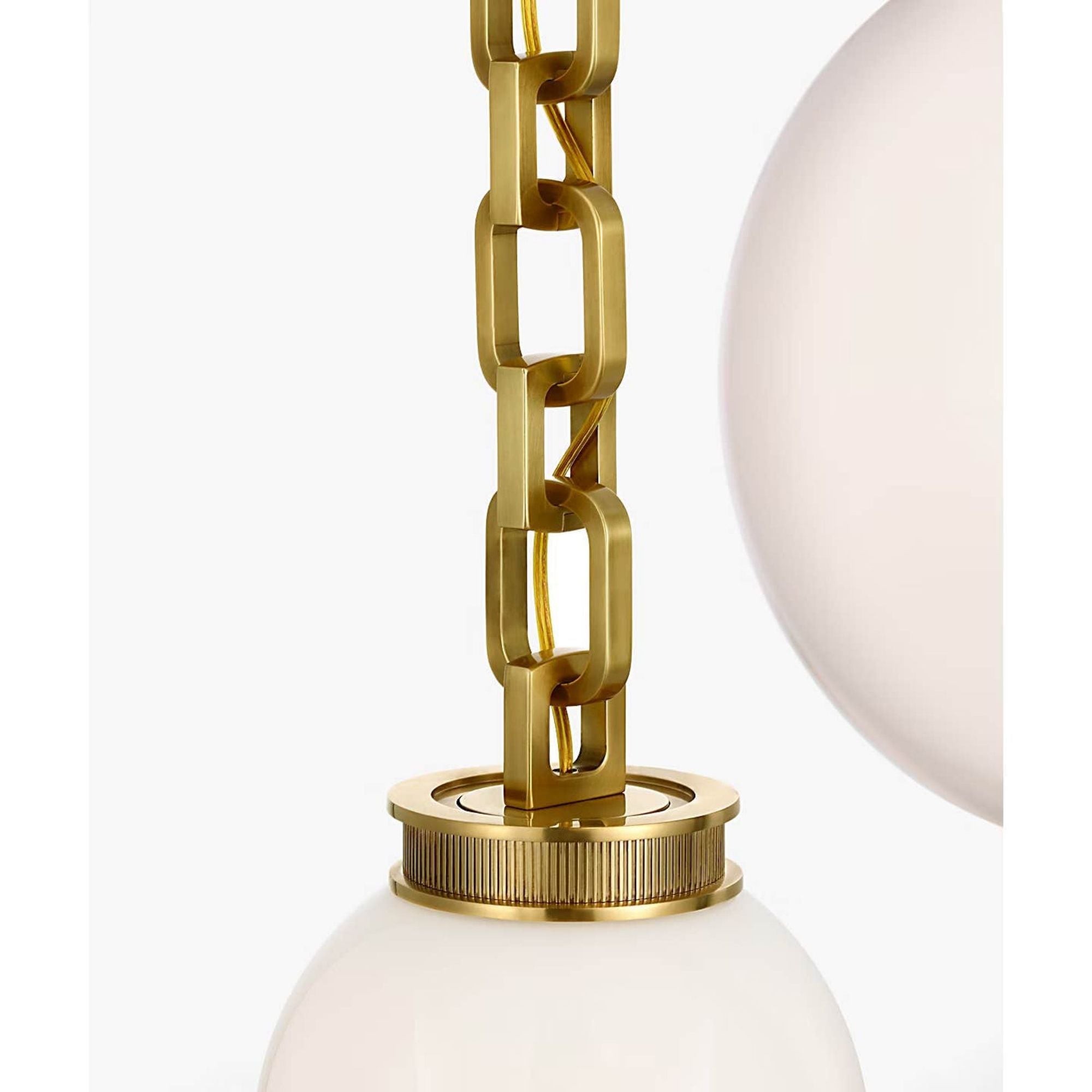 Marie Flanigan Bellamy 2 Light Statement Chain 8" Globe Chandelier in Soft Brass with White Glass W33"