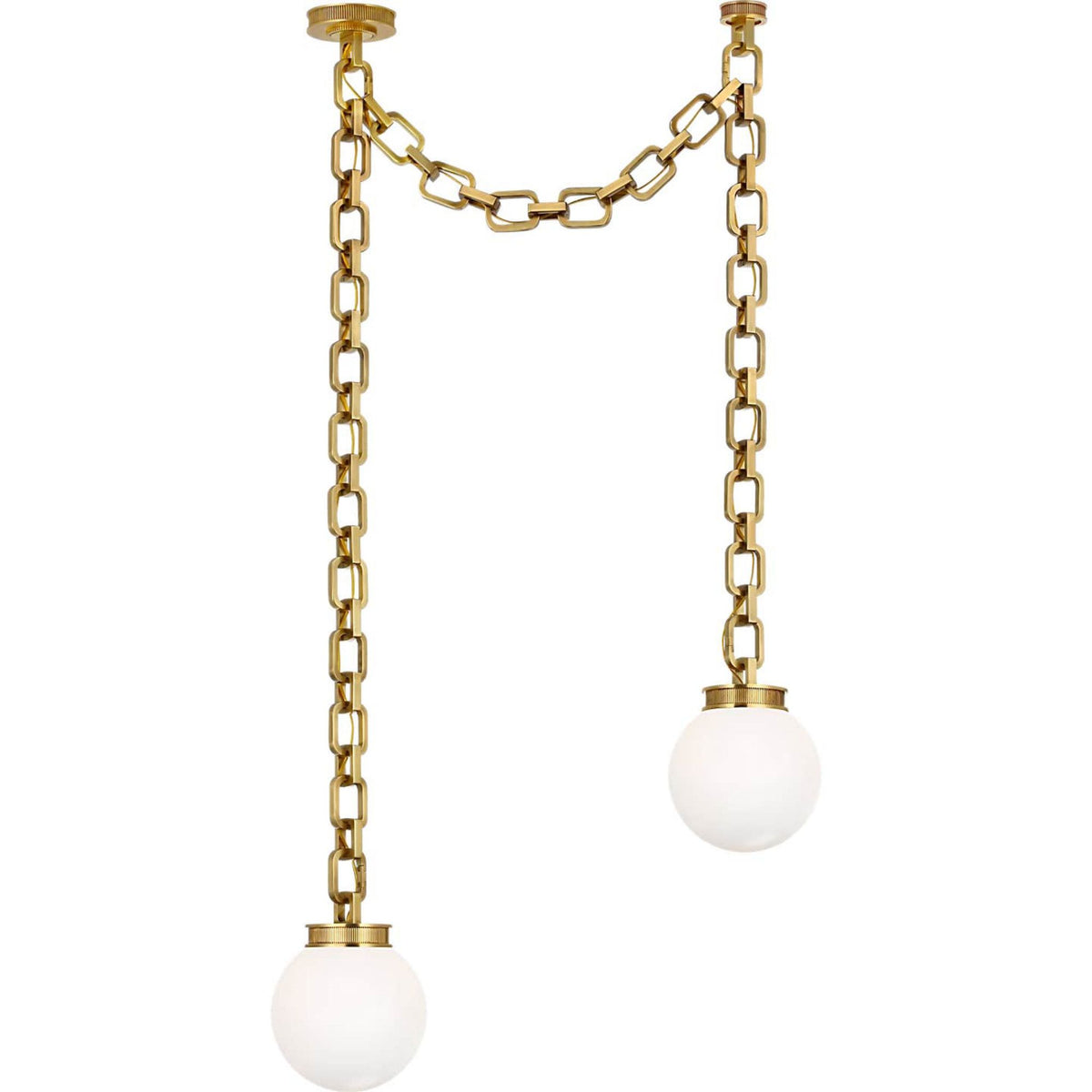 Marie Flanigan Bellamy 2 Light Statement Chain 8" Globe Chandelier in Soft Brass with White Glass W33"