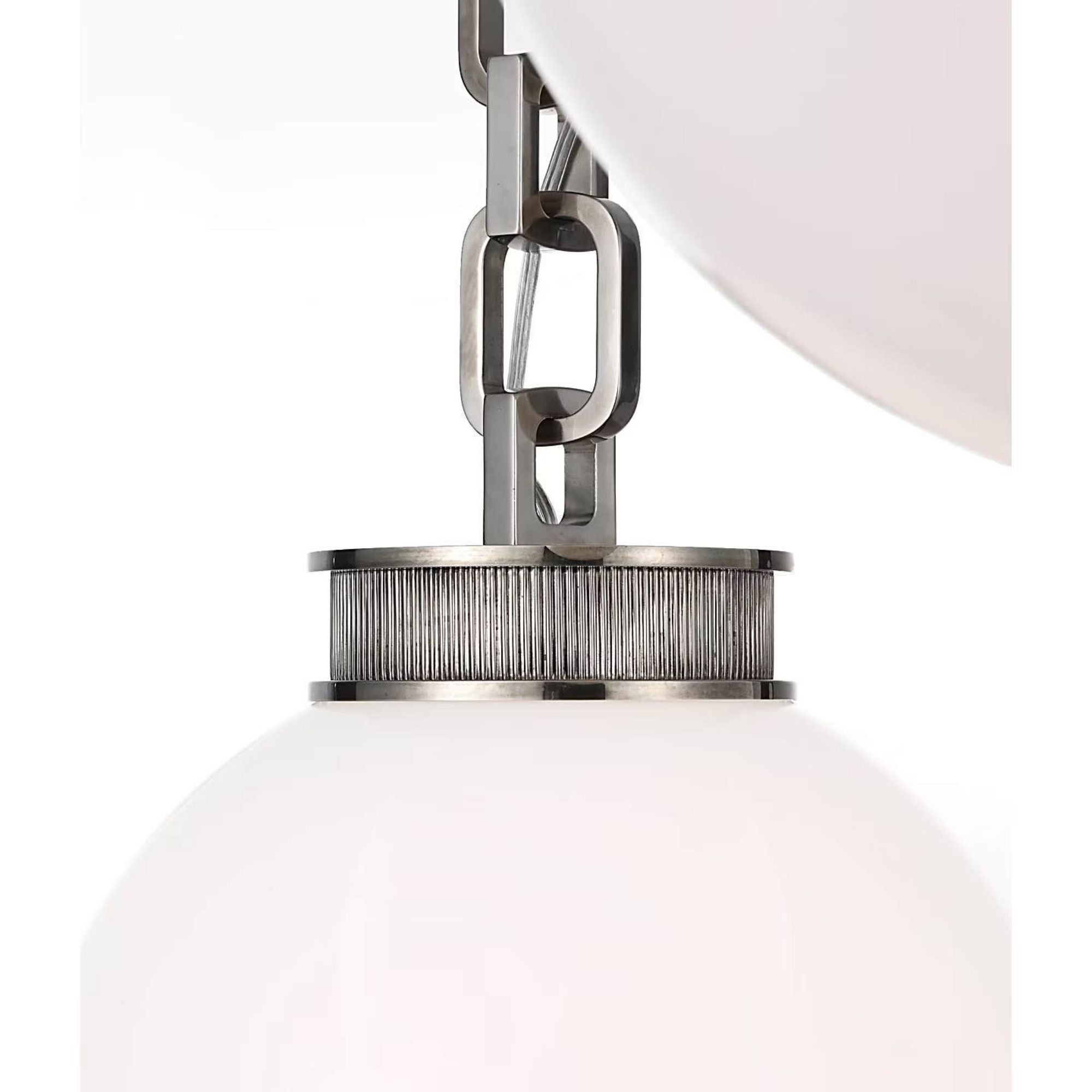 Marie Flanigan Bellamy 2 Light Statement Chain 12" Globe Chandelier in Pewter with White Glass W37"