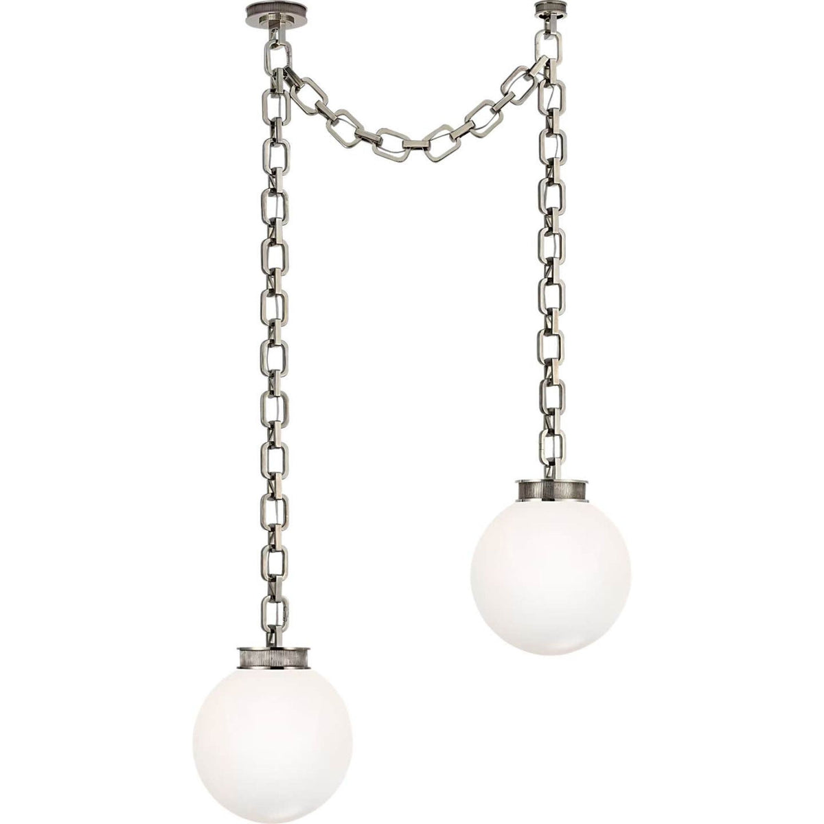 Marie Flanigan Bellamy 2 Light Statement Chain 12" Globe Chandelier in Pewter with White Glass W37"