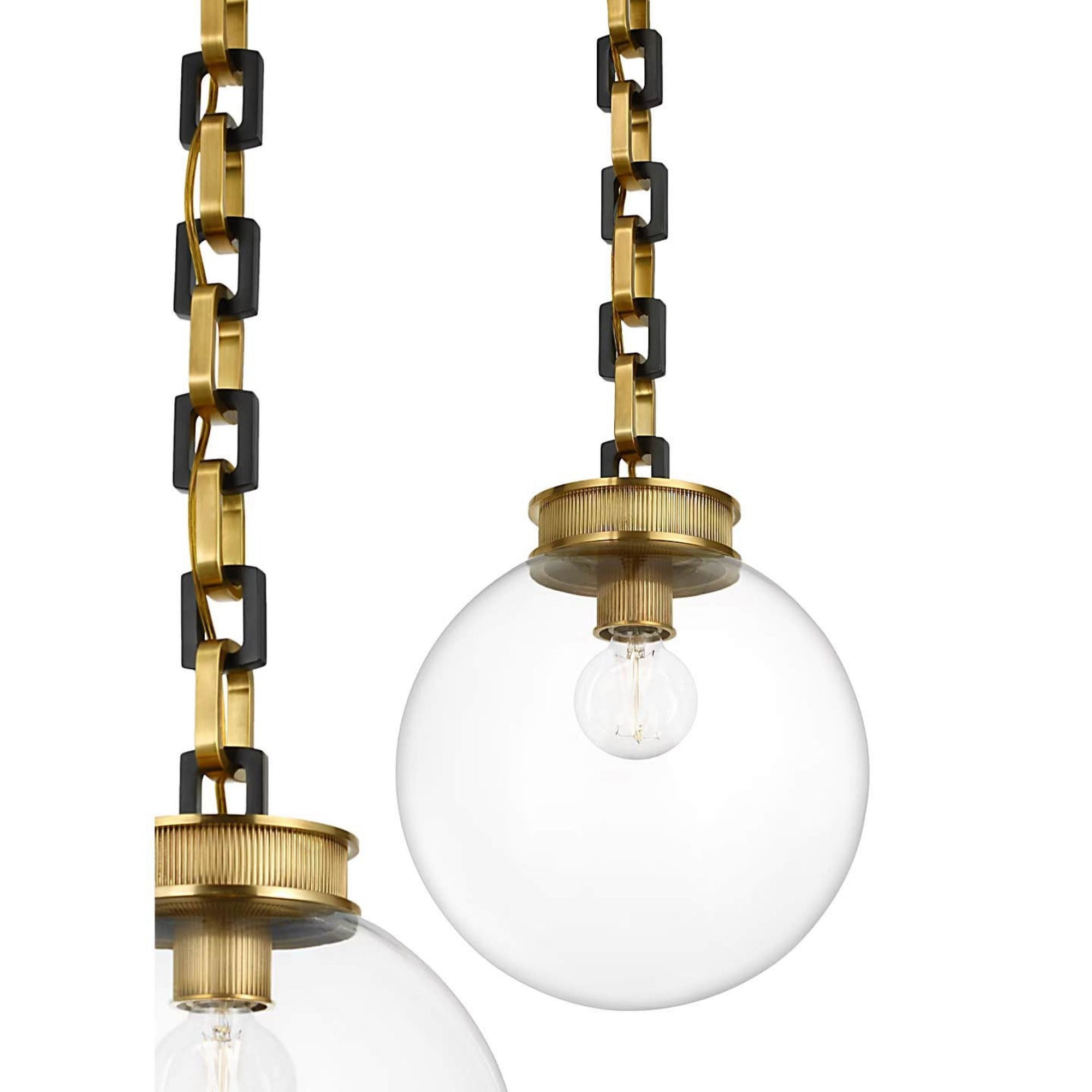 Marie Flanigan Bellamy 2 Light Statement Chain 12" Globe Chandelier in Soft Brass and Bronze with Clear Glass W37"