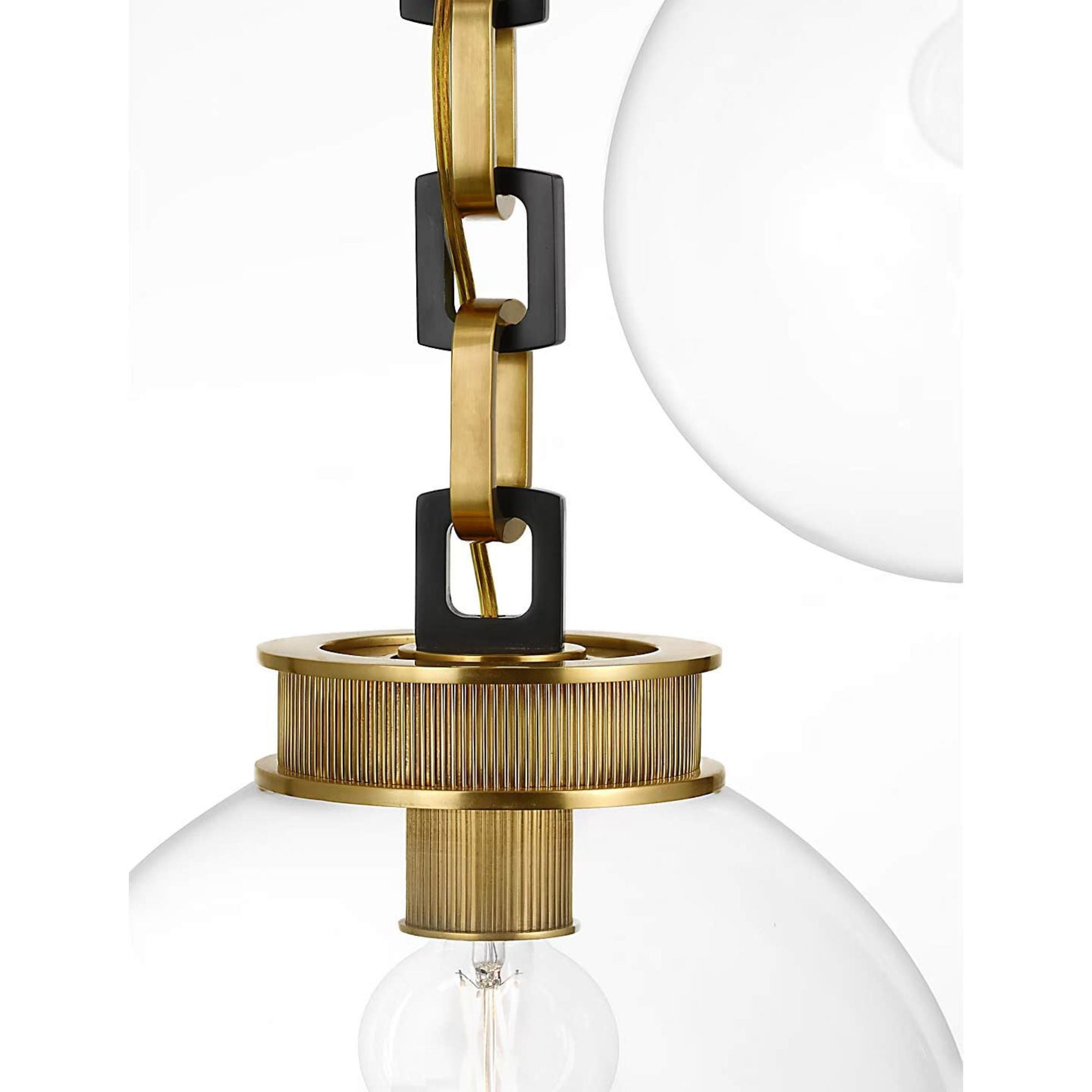 Marie Flanigan Bellamy 2 Light Statement Chain 12" Globe Chandelier in Soft Brass and Bronze with Clear Glass W37"