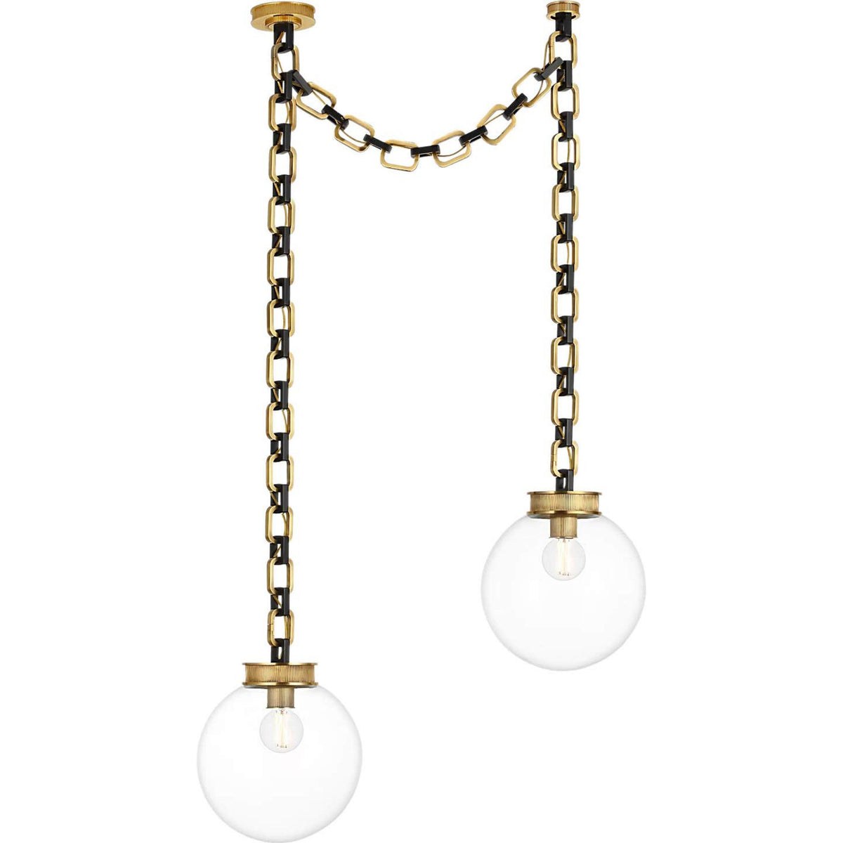 Marie Flanigan Bellamy 2 Light Statement Chain 12" Globe Chandelier in Soft Brass and Bronze with Clear Glass W37"