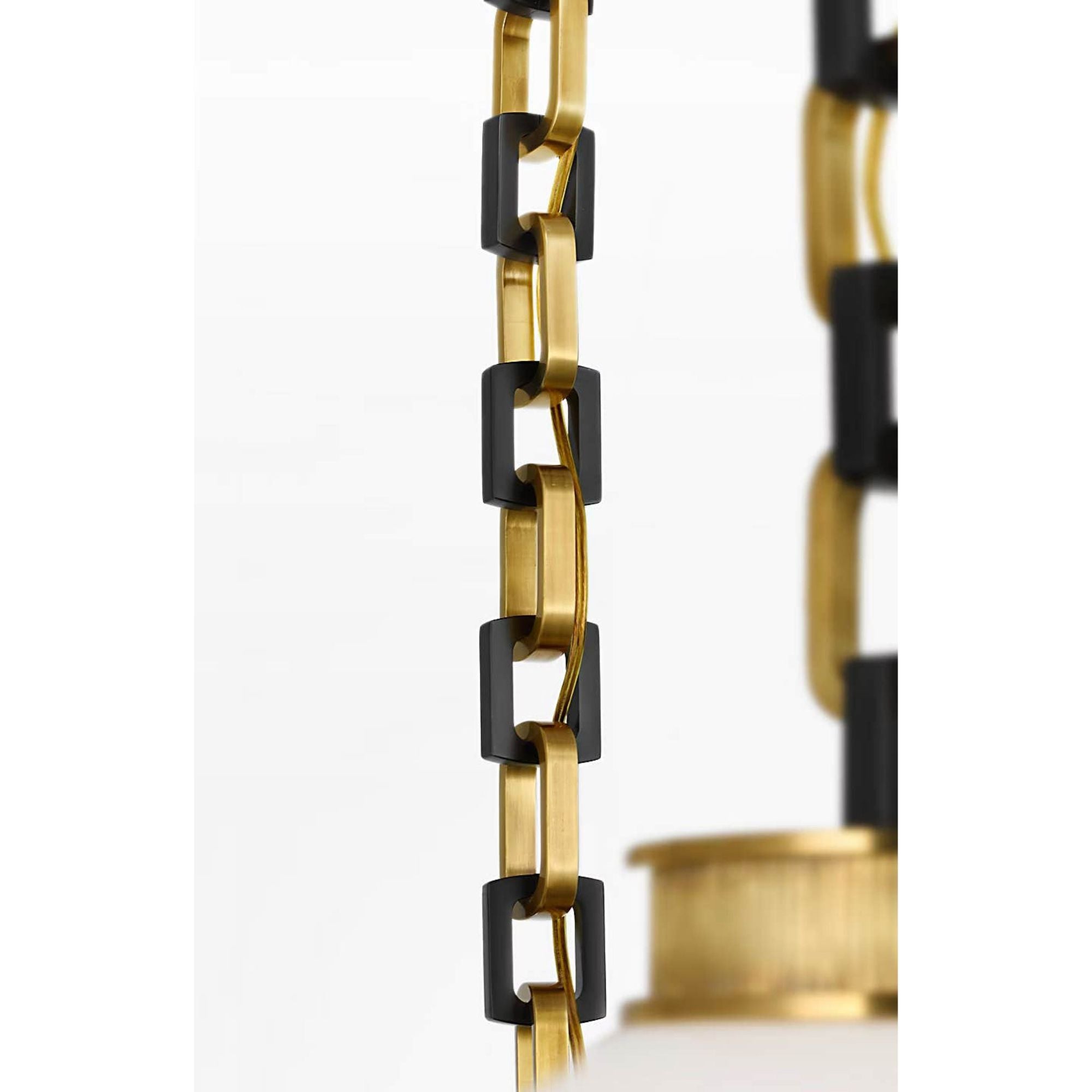 Marie Flanigan Bellamy 2 Light Statement Chain 12" Globe Chandelier in Soft Brass and Bronze with White Glass W37"
