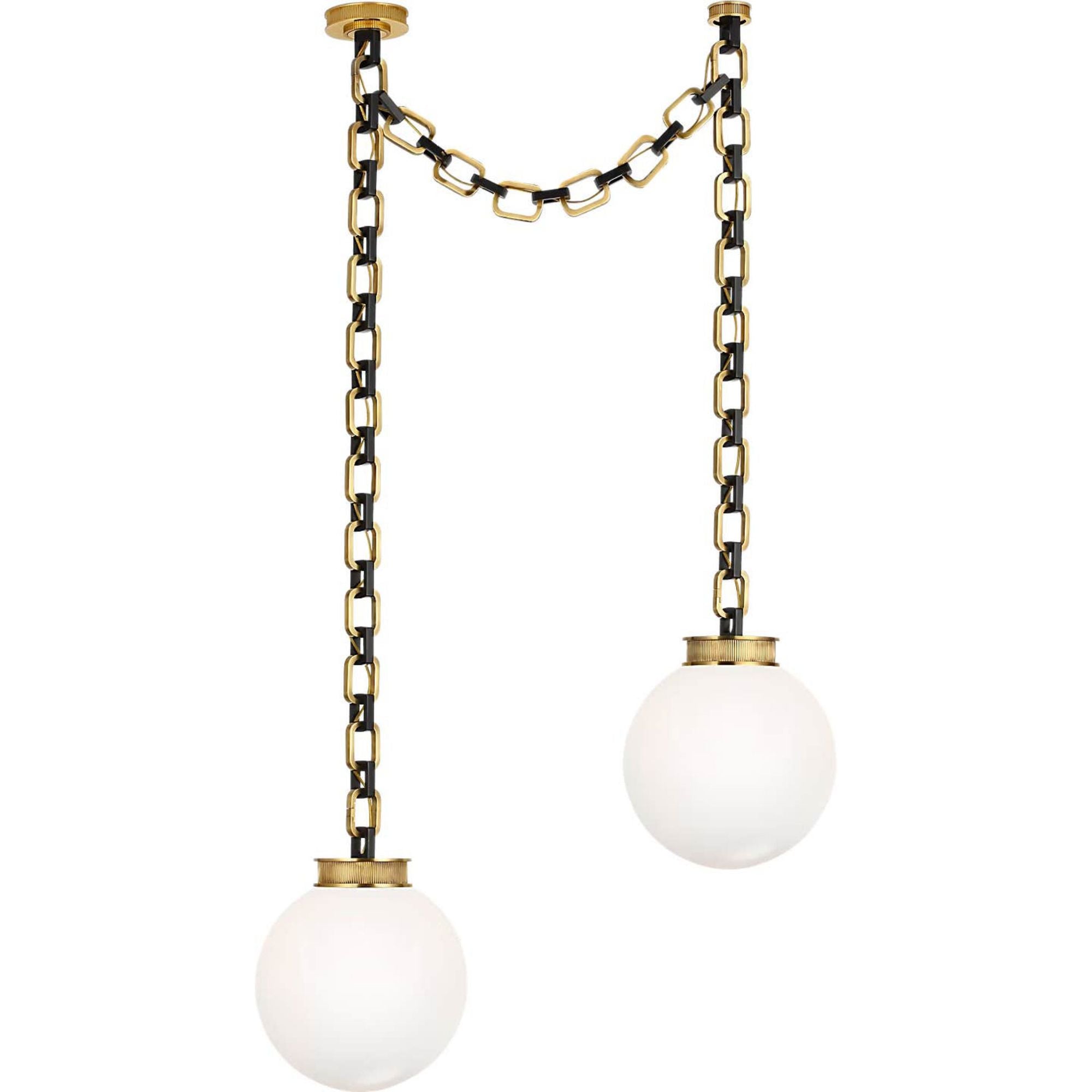 Marie Flanigan Bellamy 2 Light Statement Chain 12" Globe Chandelier in Soft Brass and Bronze with White Glass W37"