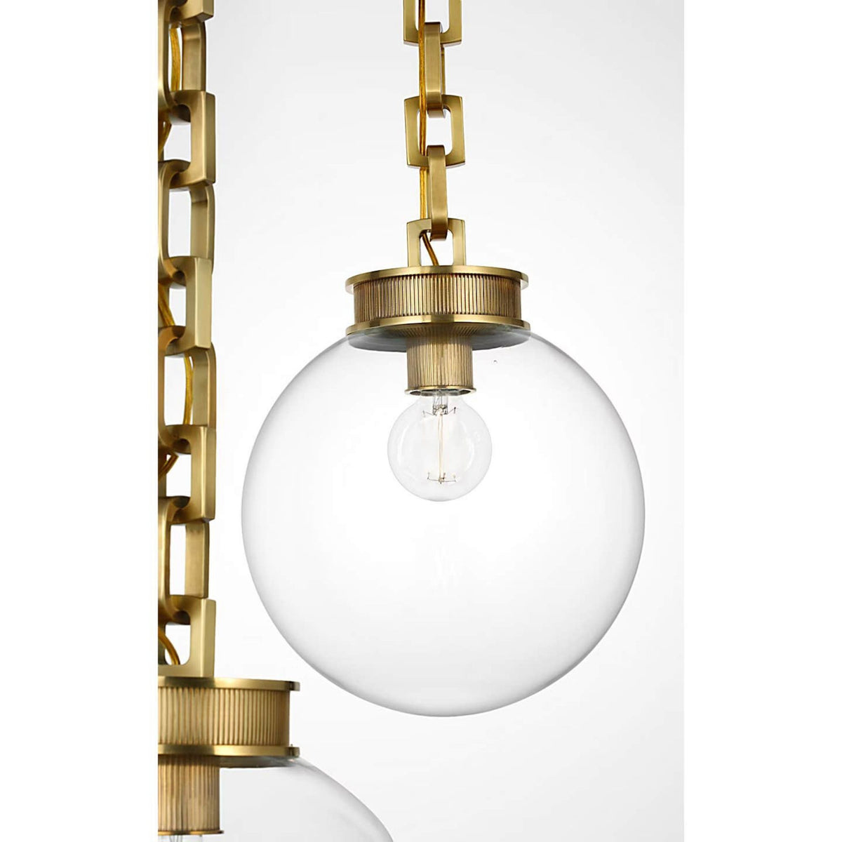 Marie Flanigan Bellamy 2 Light Statement Chain 12" Globe Chandelier in Soft Brass with Clear Glass W37"