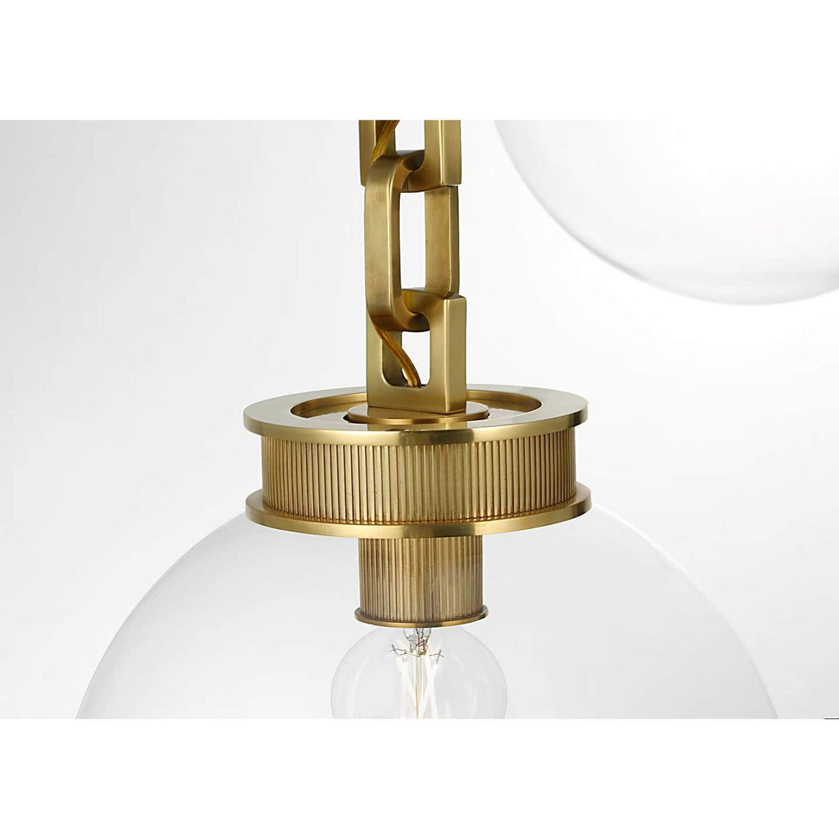 Marie Flanigan Bellamy 2 Light Statement Chain 12" Globe Chandelier in Soft Brass with Clear Glass W37"