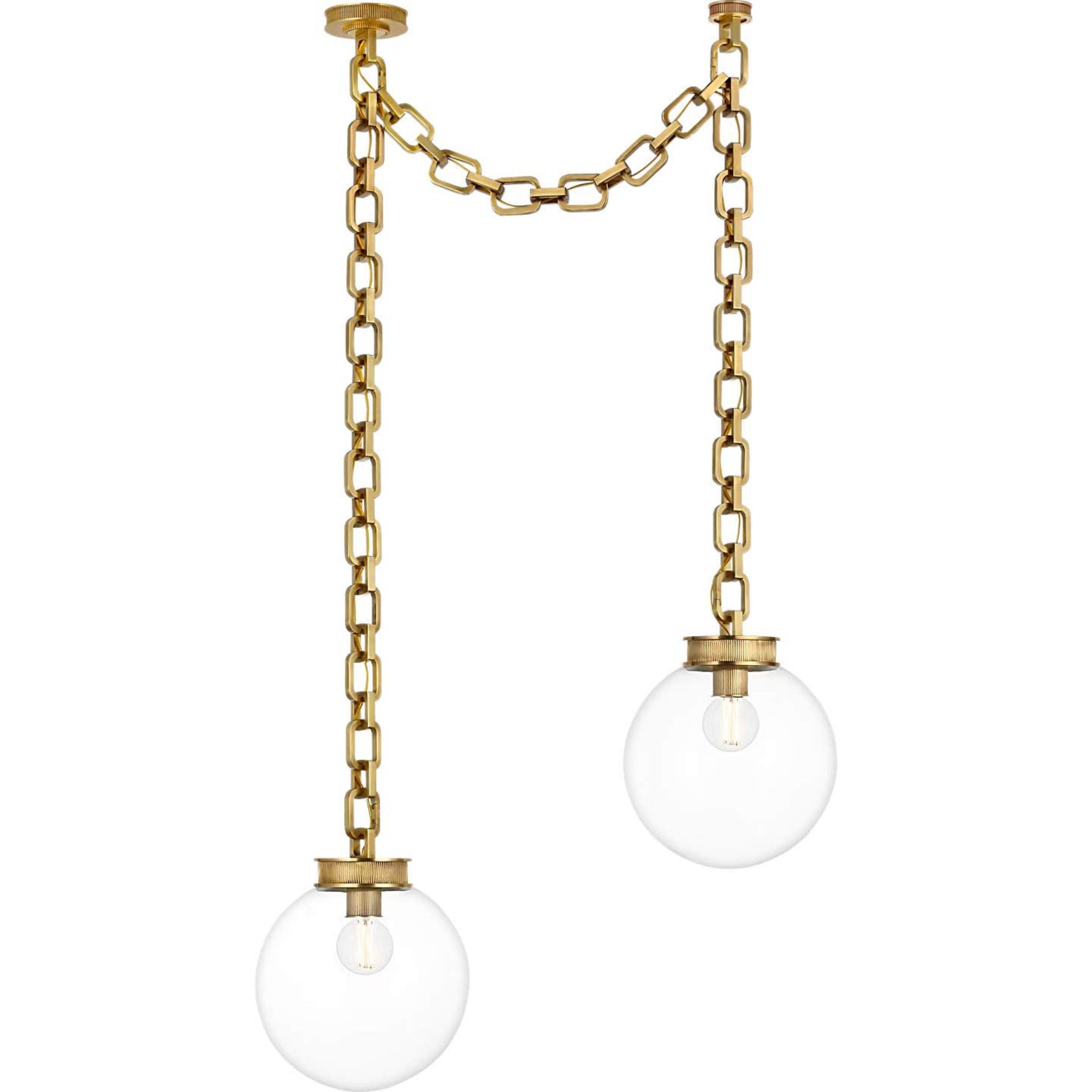 Marie Flanigan Bellamy 2 Light Statement Chain 12" Globe Chandelier in Soft Brass with Clear Glass W37"
