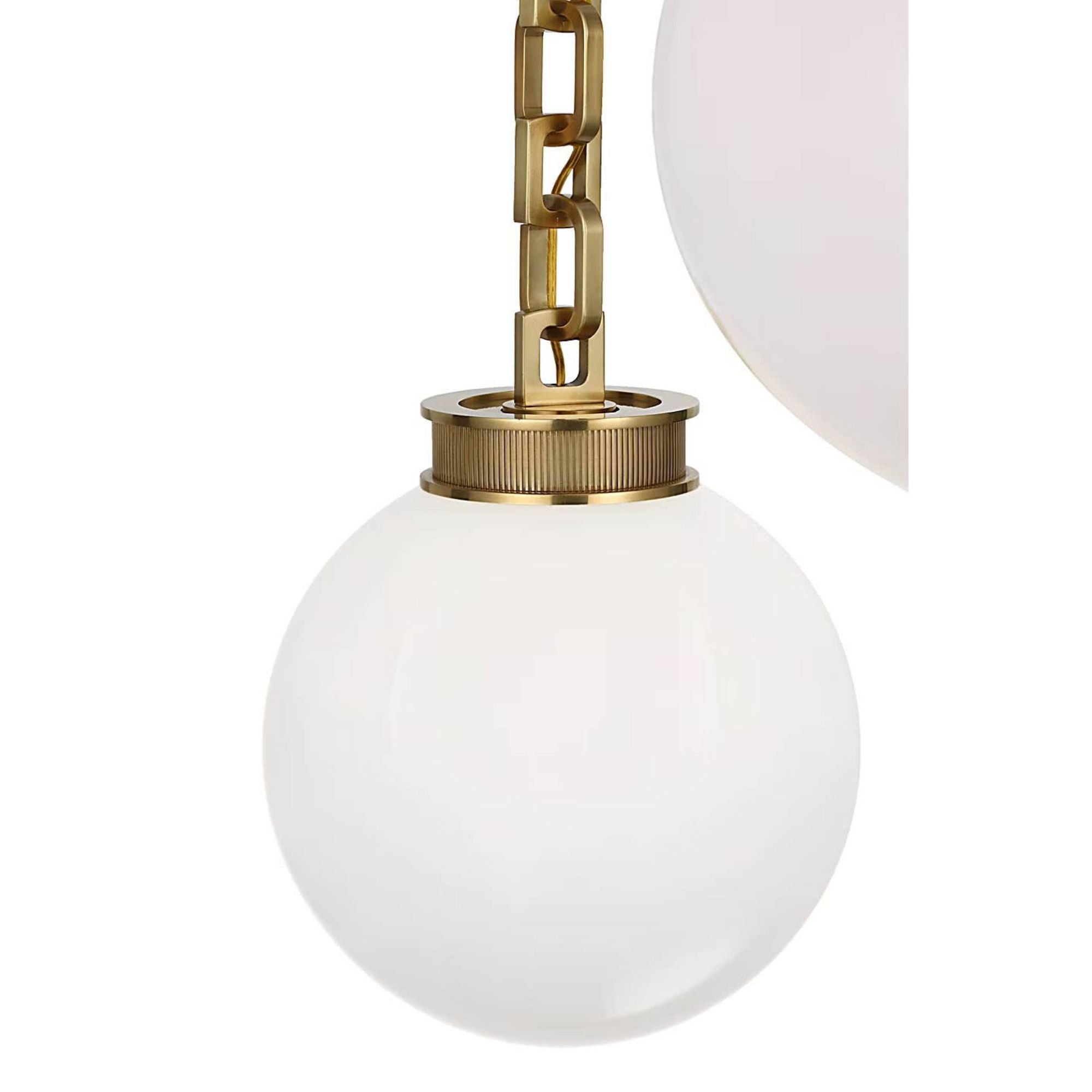 Marie Flanigan Bellamy 2 Light Statement Chain 12" Globe Chandelier in Soft Brass with White Glass W37"