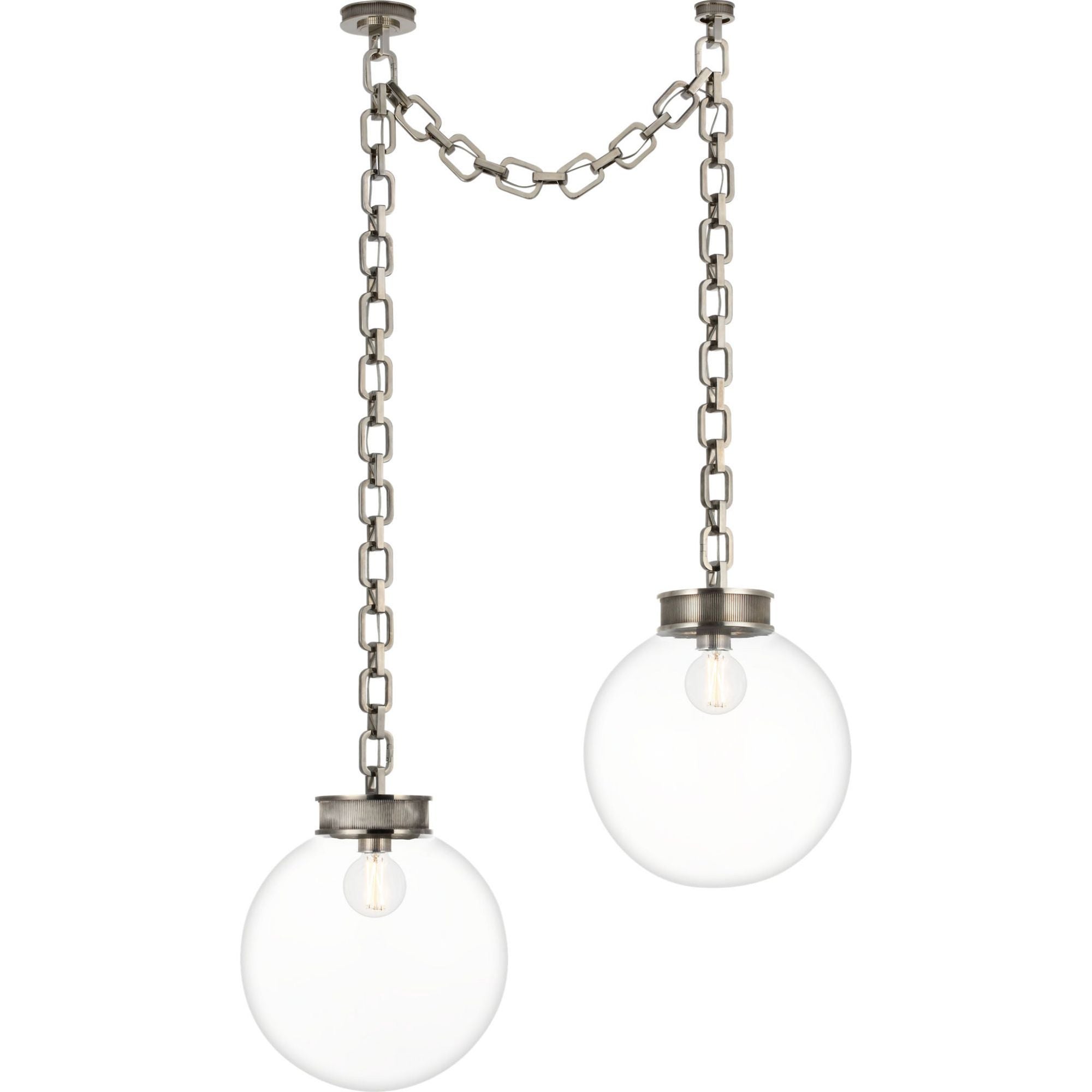 Marie Flanigan Bellamy 2 Light Statement Chain 16" Globe Chandelier in Pewter with Clear Glass W41"